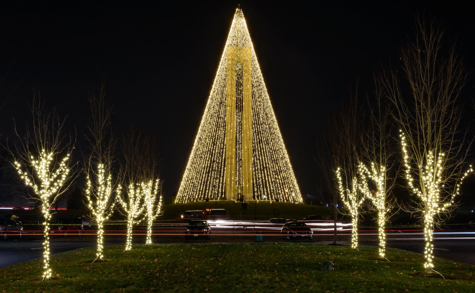 Deeds Carillon is now transformed into the Carillon Tree of Light during the holiday season. The breathtaking Tree of Light — an unmistakable symbol of Christmas in the Miami Valley — signals the return of Carillon Historical Park’s month-long holiday celebration: A Carillon Christmas. TOM GILLIAM / CONTRIBUTING PHOTOGRAPHER