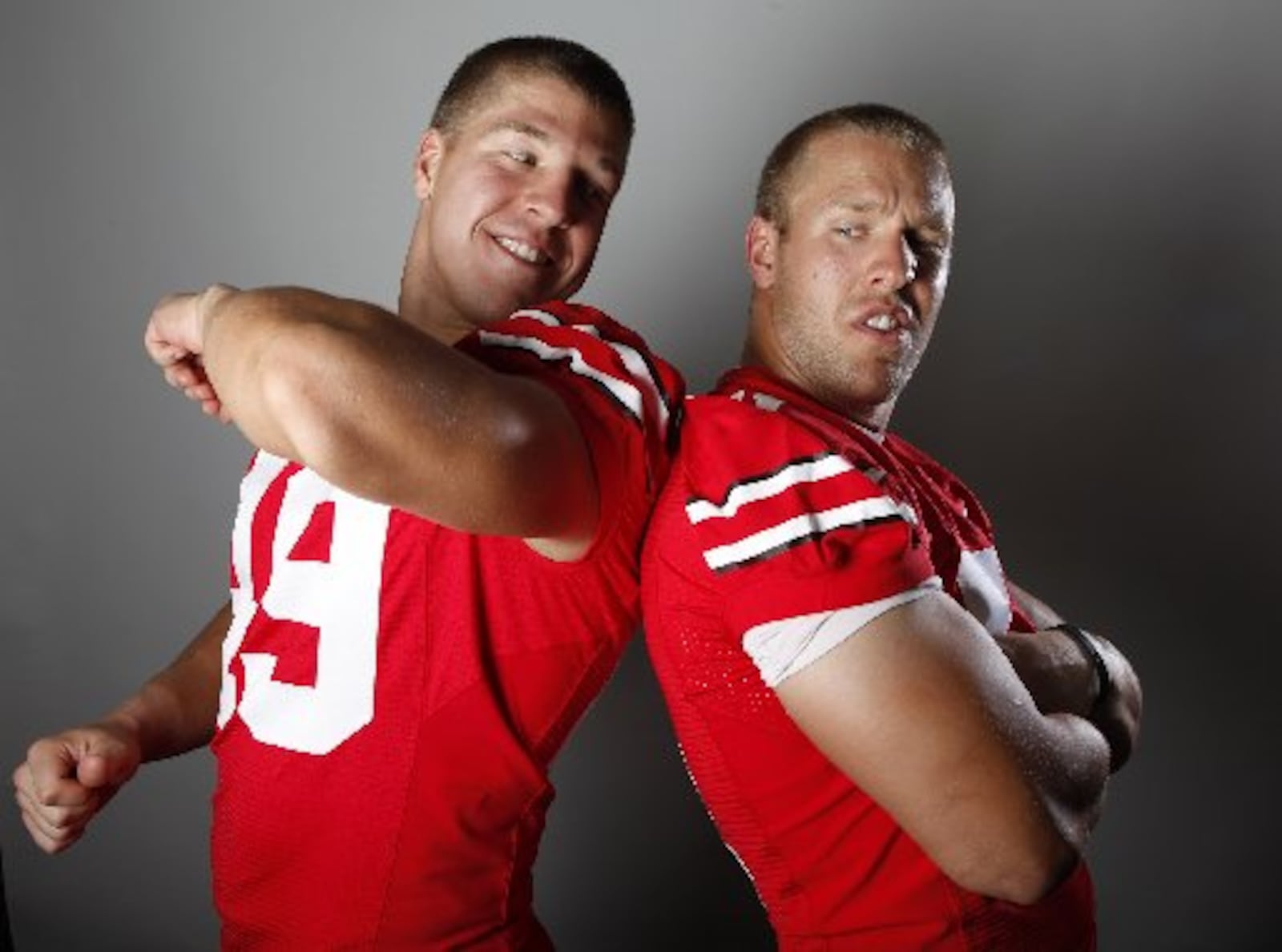 Ohio State football players Adam (left) and Ross (right) Homan in the Media Suite at the Woody Hayes Athletic Facility on Wednesday, August 25, 2010. (Columbus Dispatch photo by Eric Albrecht)