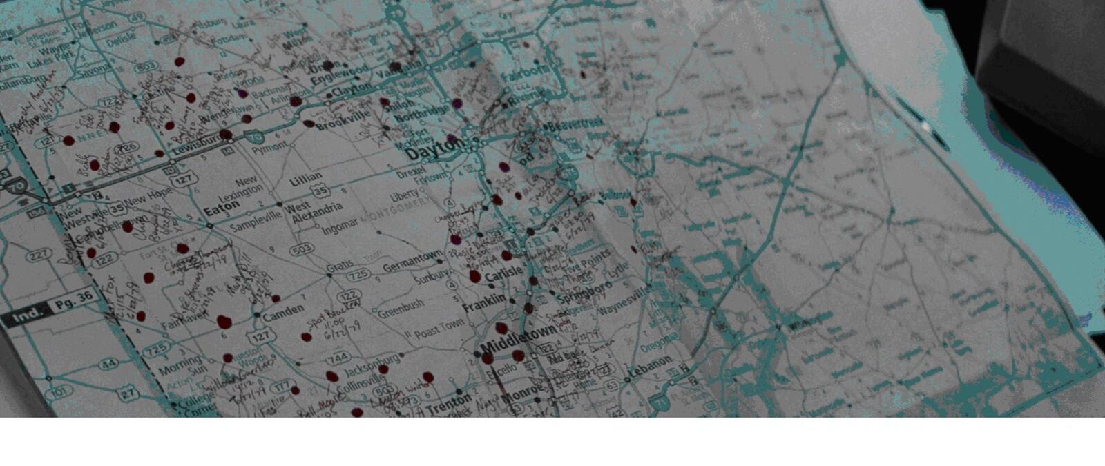 Screen shot from the movie “Super 8” shows map of Dayton region. Movie is set to be released in June. It is set in a small Ohio town and also mentions Wright Patterson Air Force Base.