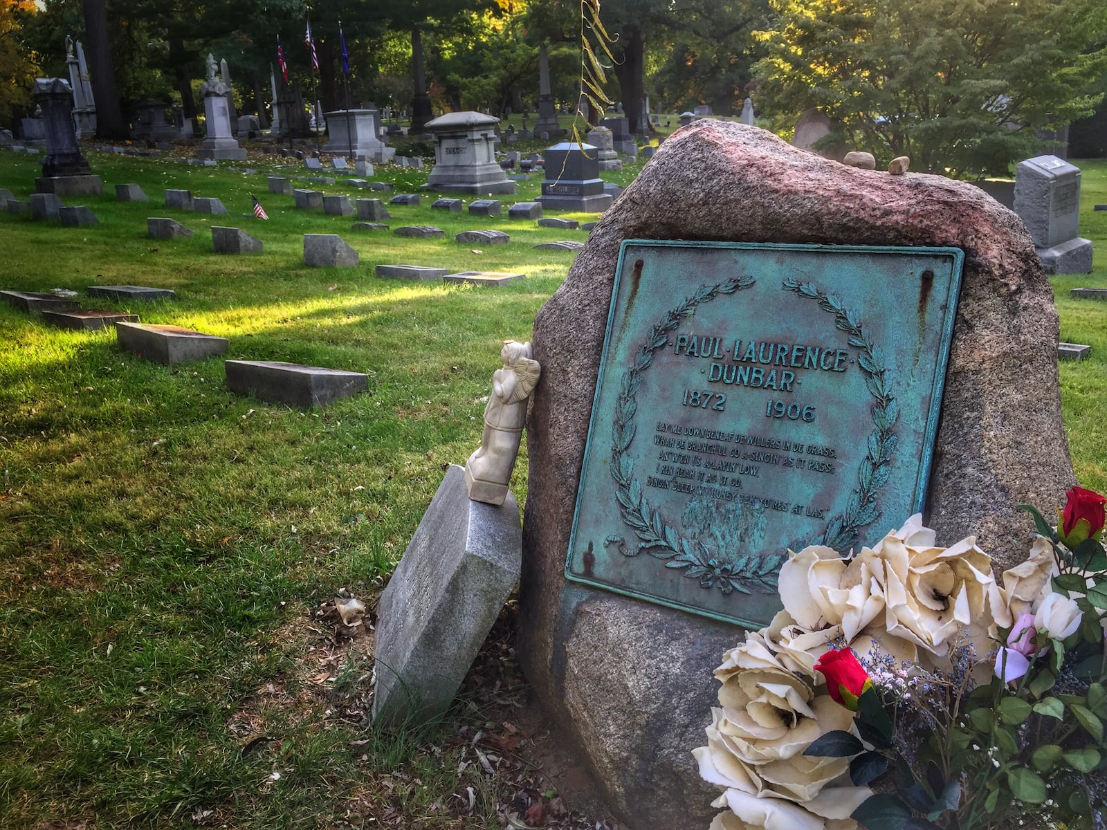 Paul Laurence Dunbar's resting place is near the Wright Brothers'.