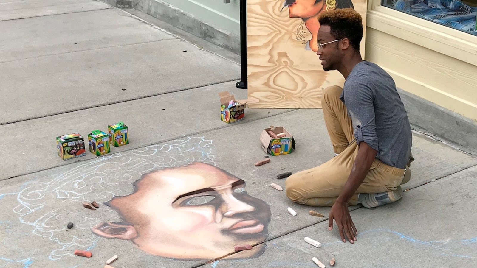 Dayton-based chalk artist Boy Blue is one of the participants in Virtual Art in the City. MICHAEL COOPER/STAFF