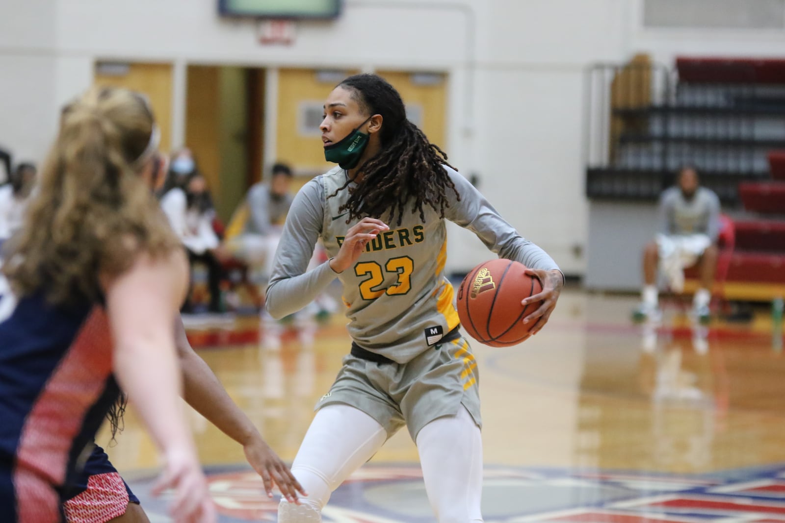 10 ---JADA WRIGHT this season with Wright State. The 6-foot-3 junior has moved into the starting lineup and is drawing praise from head coach Trina Merriweather. Detroit Mercy Athletics