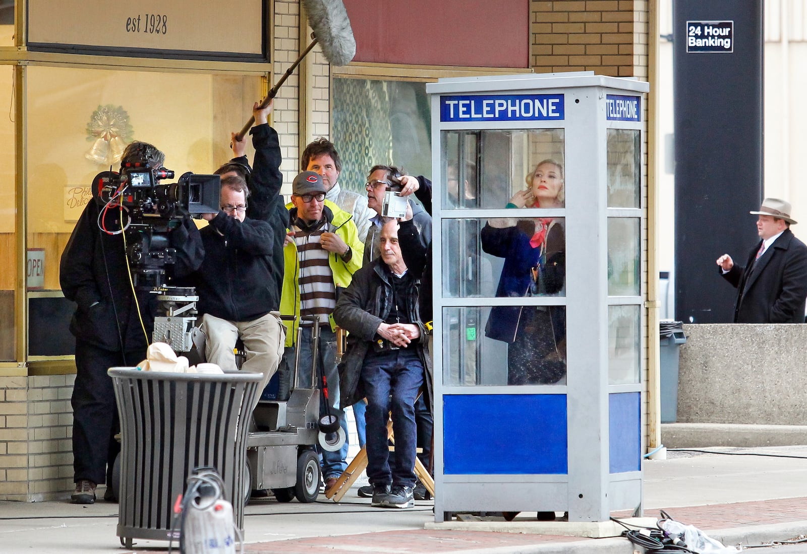 Oscar winning actress Cate Blanchett is filmed for a scene in the movie "Carol" outside Kosta's Restaurant Monday, April 14, 2014, along Court Street in Hamilton. The movie also stars Rooney Maya, best known for her Oscar nominated performance in the movie "The Girl With The Dragon Tattoo." NICK DAGGY / STAFF