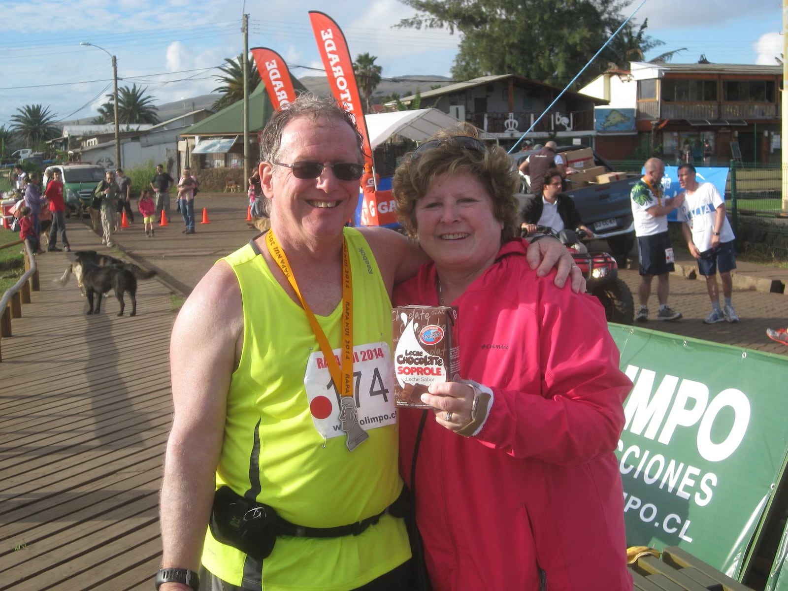 Frank Williams and his wife, Debbie, after his Easter Island marathon