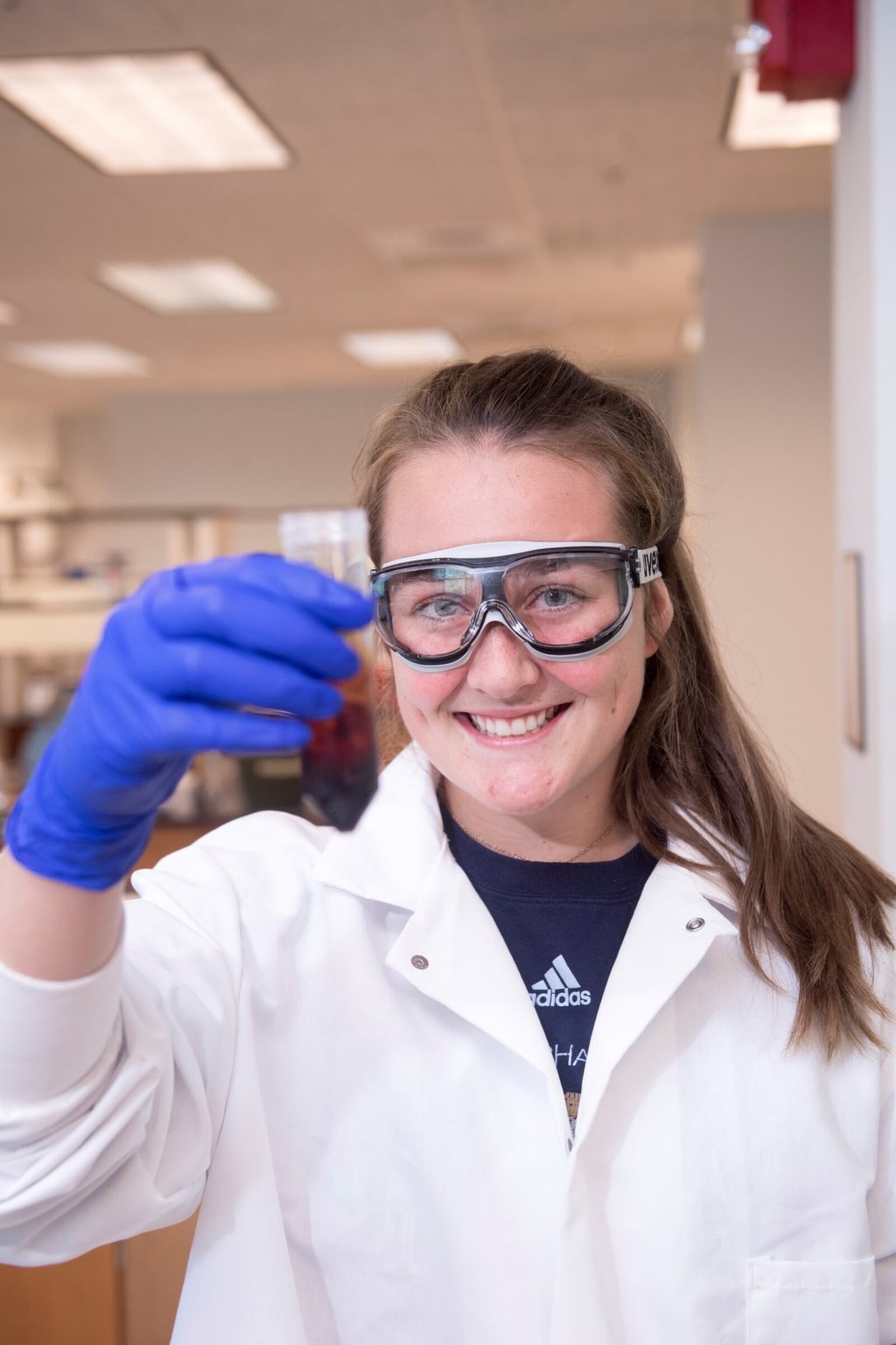 Dayton women’s soccer player Emily Jones working in the labs at UD. CONTRIBUTED