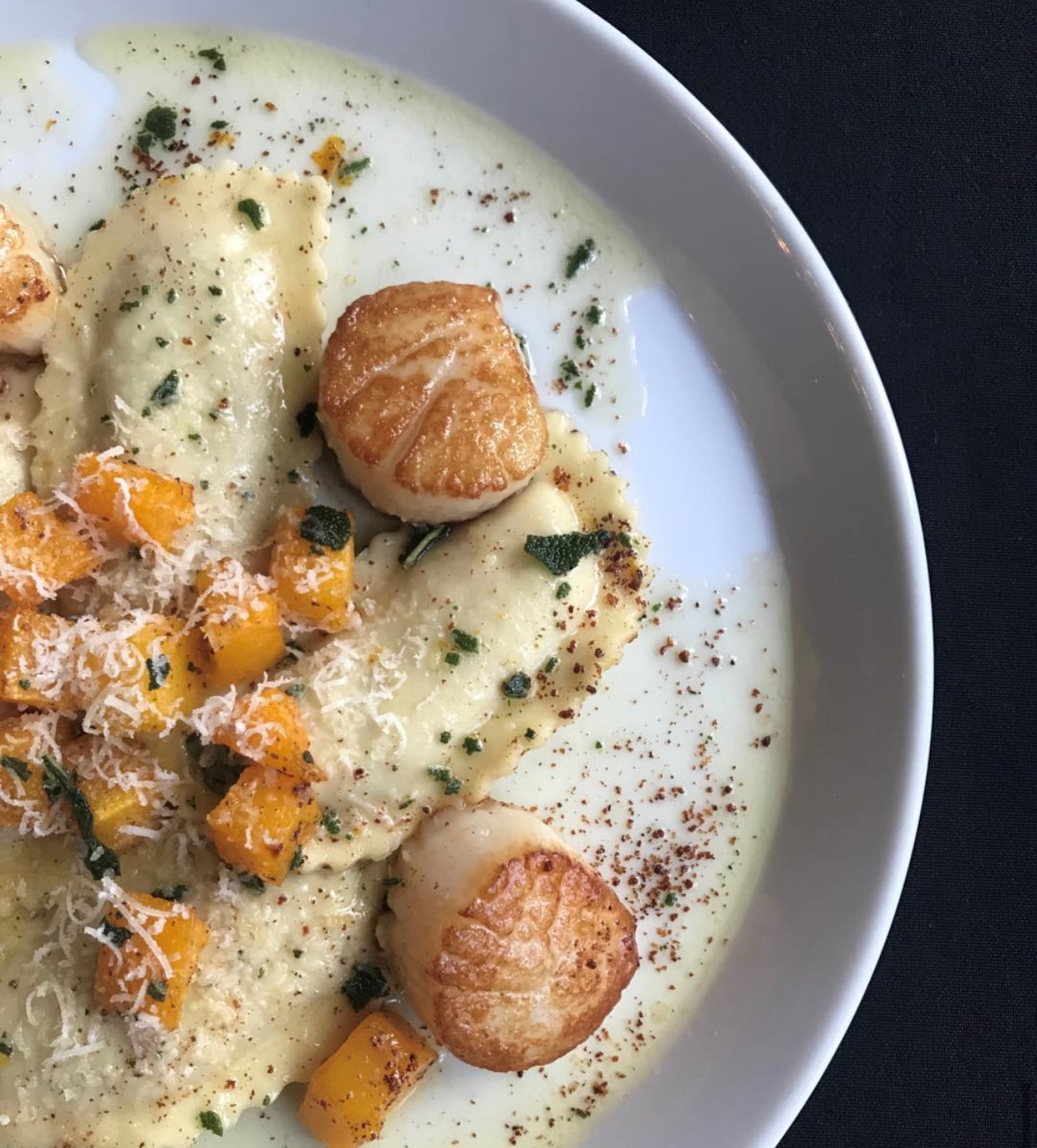 Pictured is Scallops and Raviolis at Roost Modern Italian, located in Dayton’s Oregon District (CONTRIBUTED PHOTO).