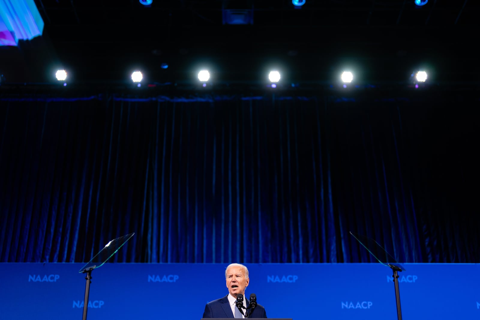 
                        President Joe Biden addresses the 115th NAACP National Convention in Las Vegas on Tuesday, July 16, 2024. Democratic Party delegates have complained that the campaign has not adequately addressed concerns about Biden’s viability, either in public or in private communications with them.  (Eric Lee/The New York Times)
                      