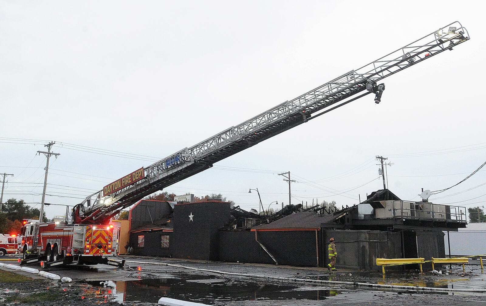 The Legacy Pancake House at 1510 N. Keowee St. is considered to be a total loss after heavy flames destroyed the restaurant Thursday morning Oct. 19, 2023. MARSHALL GORBY\STAFF