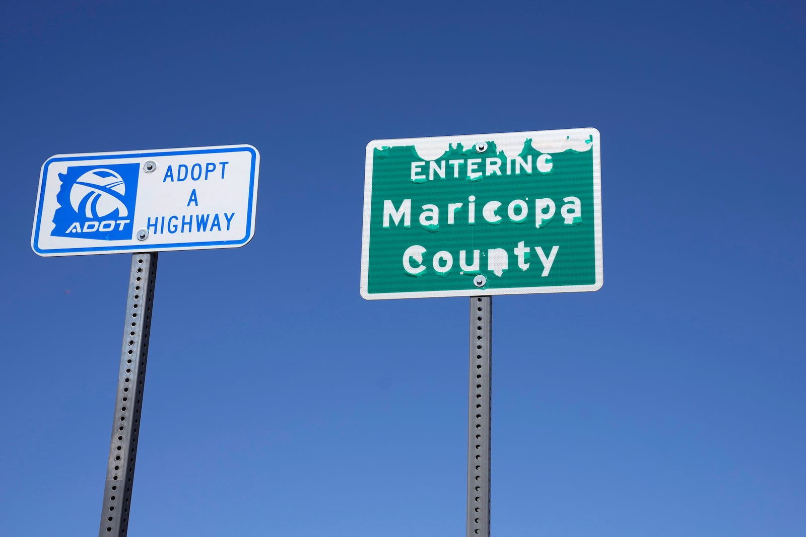 - HOLD FOR WEDNESDAY STORY ELECTION 2024 MARICOPA COUNTY - A sign on Rt. 347 entering Maricopa County Wednesday, Sept. 25, 2024, in Maricopa, Ariz. (AP Photo/Ross D. Franklin)