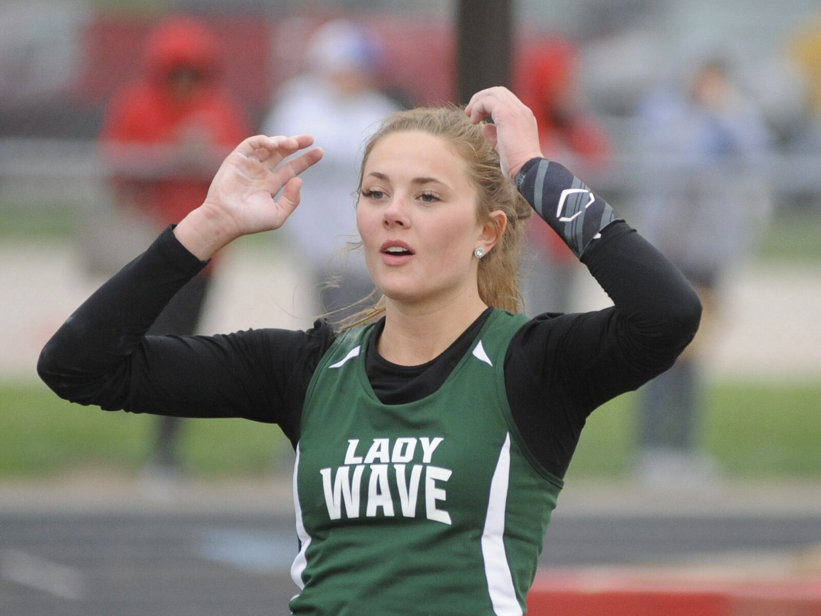 Greenville junior Riley Hunt set a state pole vault record (13-6) during Wednesday’s divisional championship and added a GWOC track and field championship (13-2) at Troy’s Memorial Stadium on Friday, May 10, 2019. MARC PENDLETON / STAFF