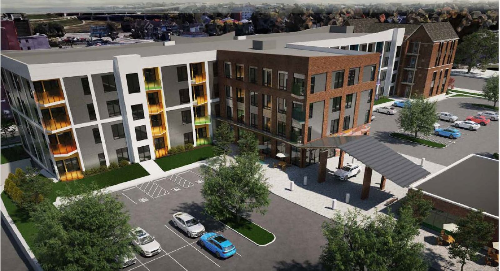 A concept rendering of a new proposed apartment building on the Longfellow school campus property on lower Salem Avenue. CONTRIBUTED