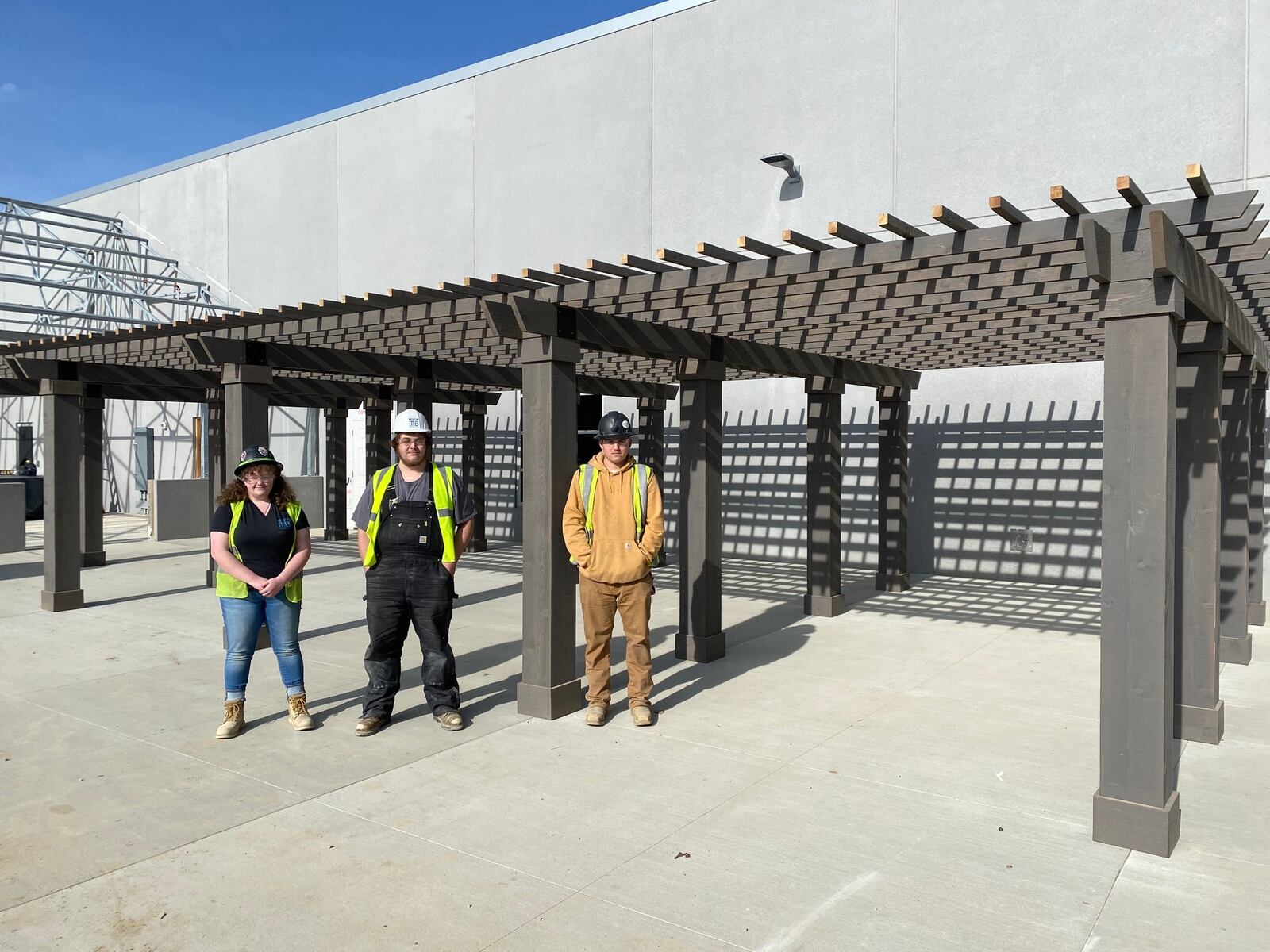 Class of 2021 students in the MVCTC construction program worked as pre-apprentices for Level MB Construction during the career tech center expansion project. They built the pergola shown here for the school's Retail Agriculture Services Program. Contributed photo