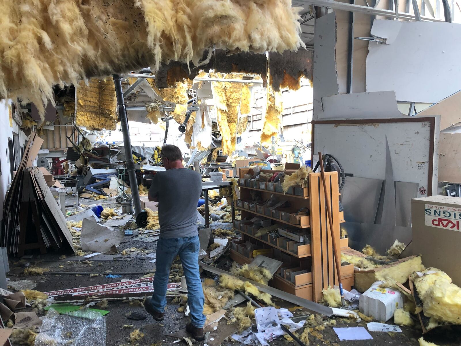 Shown is the inside of the former KAP Signs building after being hit by a tornado in May, 2019. / CONTRIBUTED