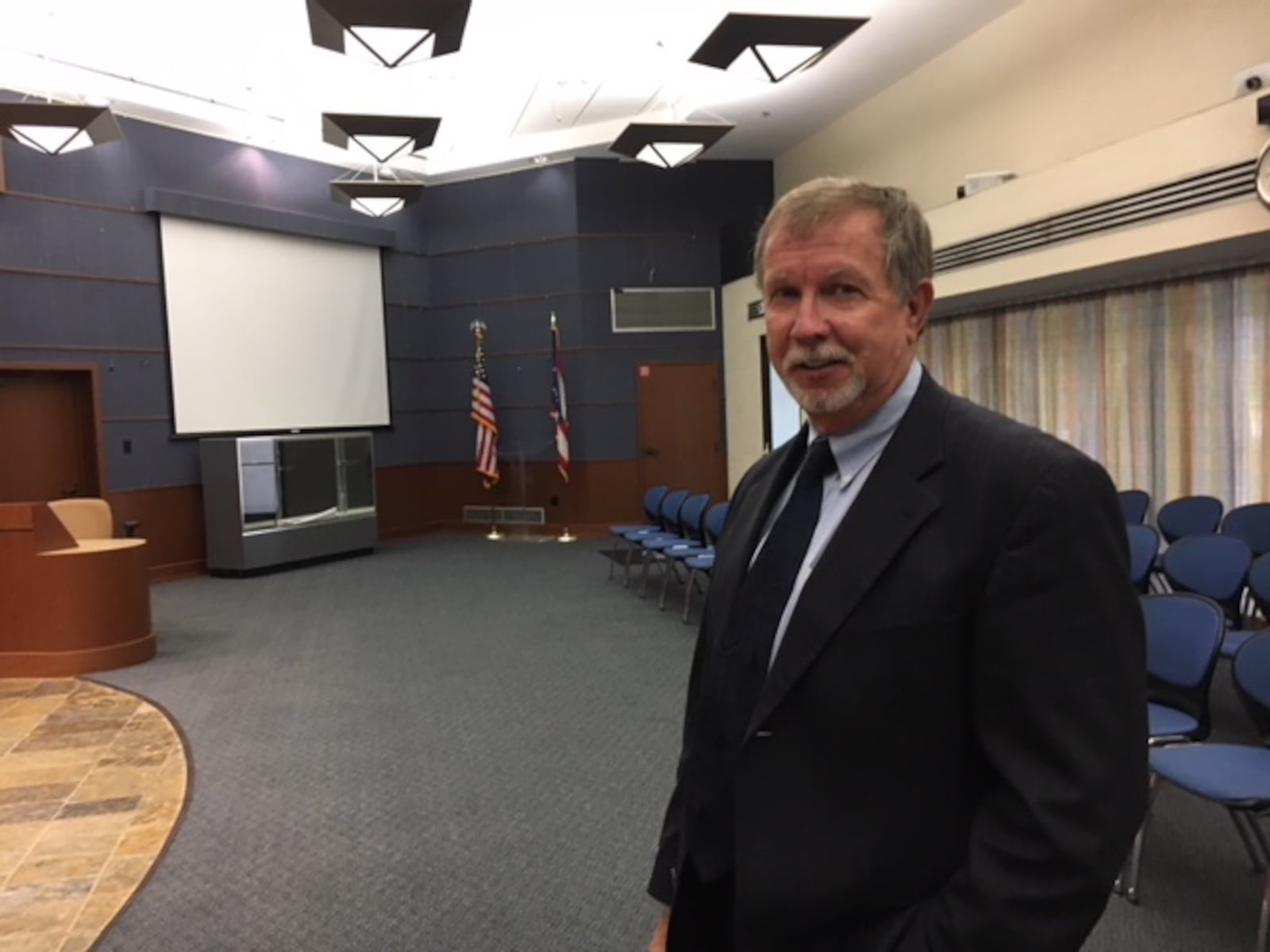 Dave Hicks in his natural element, at Moraine city hall council chambers. THOMAS GNAU/STAFF