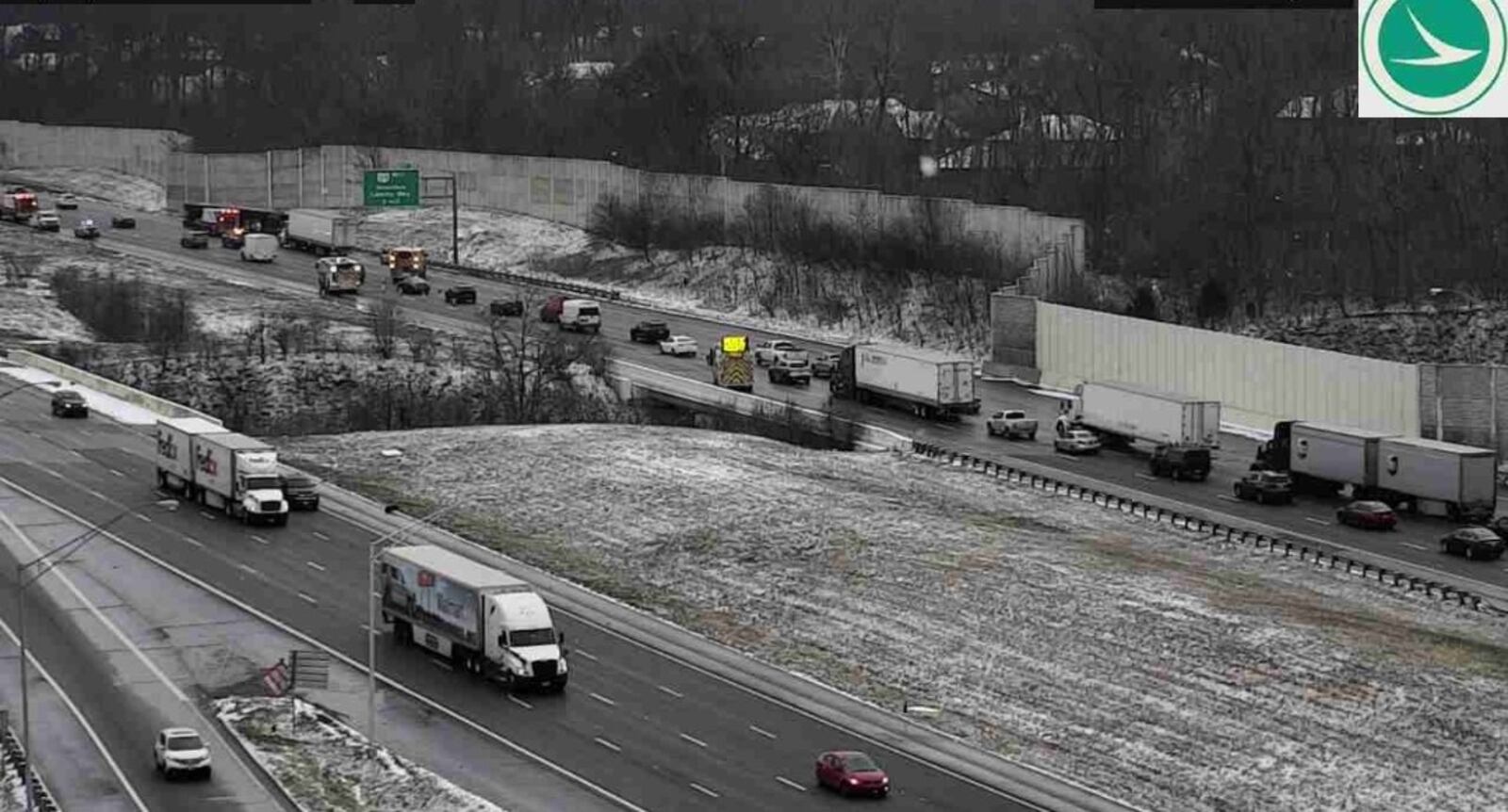 ODOT's cameras on Tues., March 14, 2023 show an overturned semi-tractor trailer on I-75 North in West Chester. CONTRIBUTED