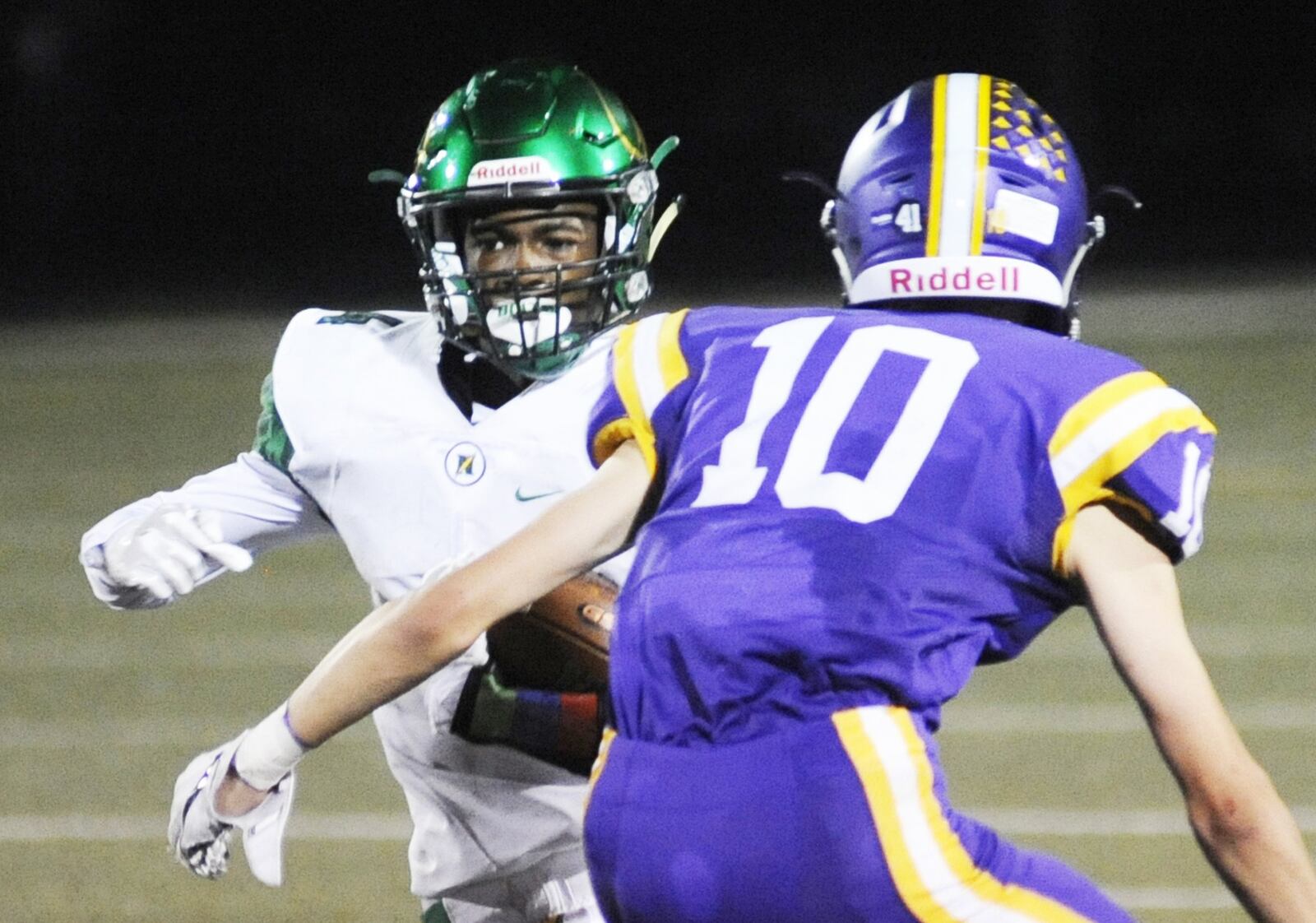 Northmont’s Jazz Keys (left) is met by Butler’s Alex Joynes (10). Northmont defeated host Butler 43-16 in a Week 4 high school football game on Thursday, Sept. 13, 2018. MARC PENDLETON / STAFF