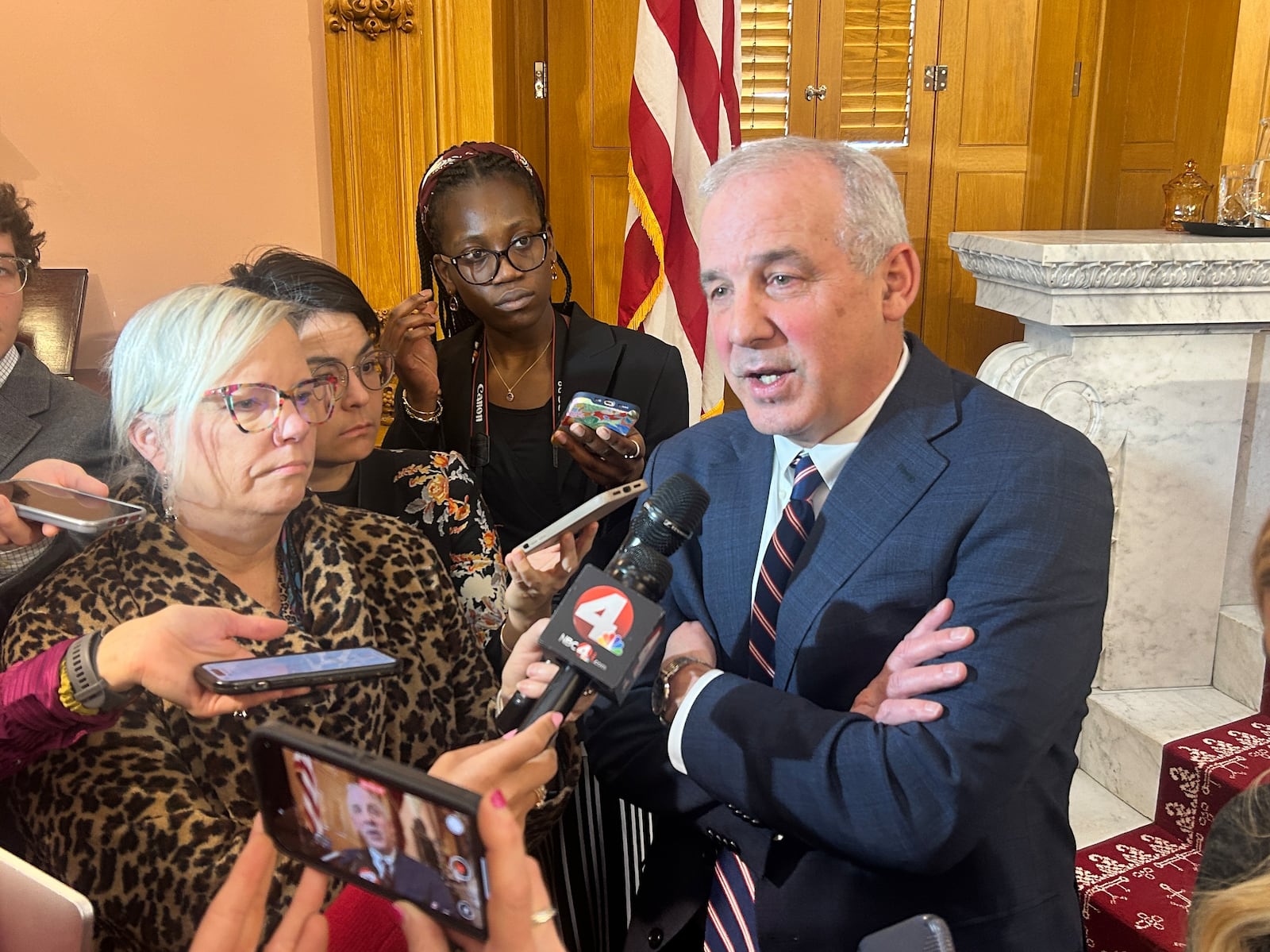 Ohio House Speaker Matt Huffman, R-Lima, addresses the press on the Ohio House floor on Jan. 22, 2025.