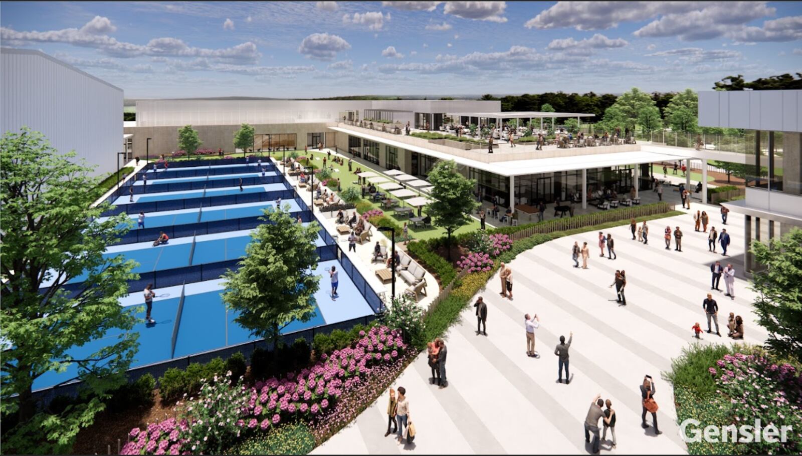 This is a rendering of the new 56,000 square-foot, two-story player center that will be among the most significant additions to the site. The world-class facility will include lounge and restaurant space for the tournament’s players and their support teams, wellness and recovery rooms for the players and locker rooms for coaches. CONTRIBUTED/CINCINNATI OPEN