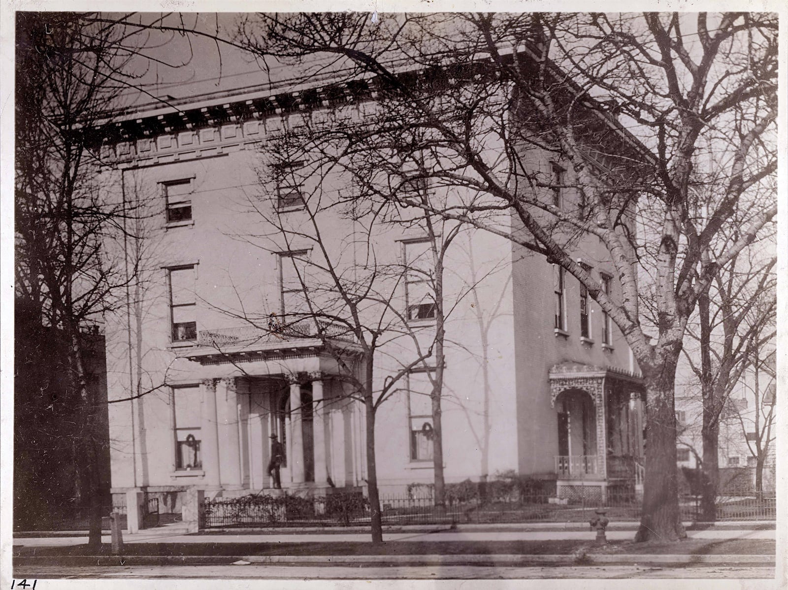 The residence of Joseph R. Gebhart stood on the present site of Memorial Hall at the northwest corner of First and St. Clair Streets. PHOTO COURTESY OF DAYTON METRO LIBRARY LUTZENBERGER PICTURE COLLECTION