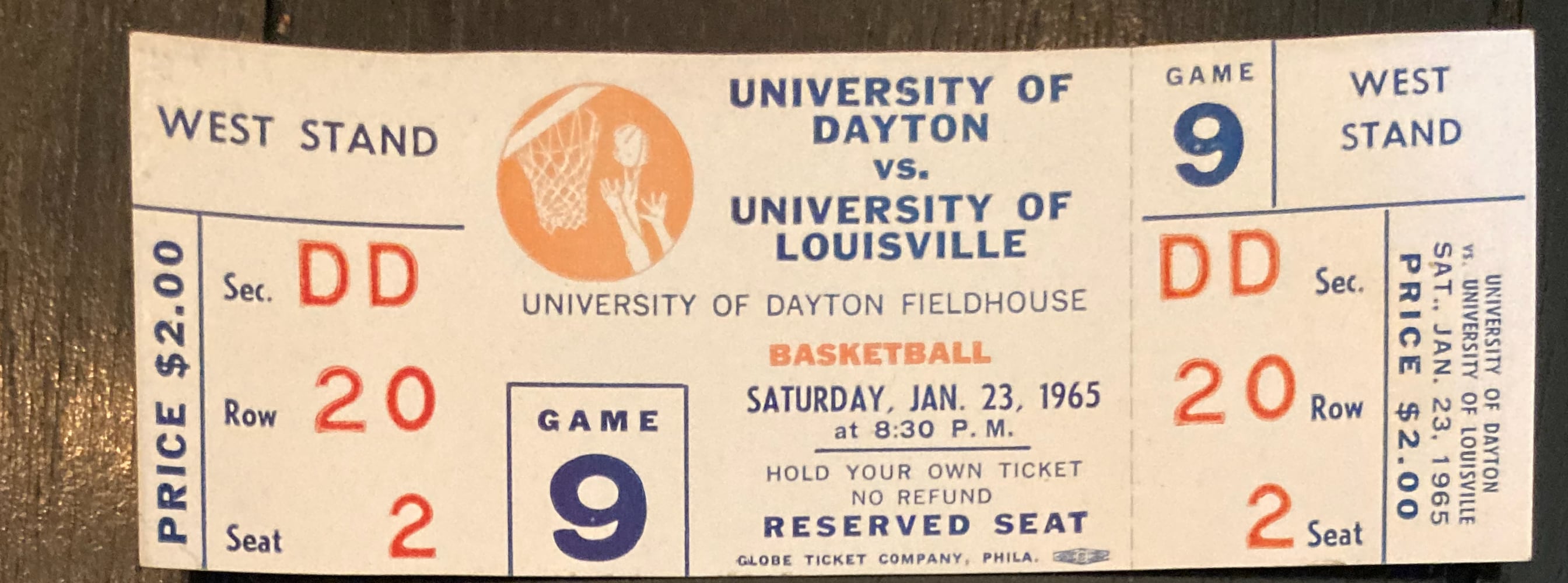 Dayton Flyers ticket stubs