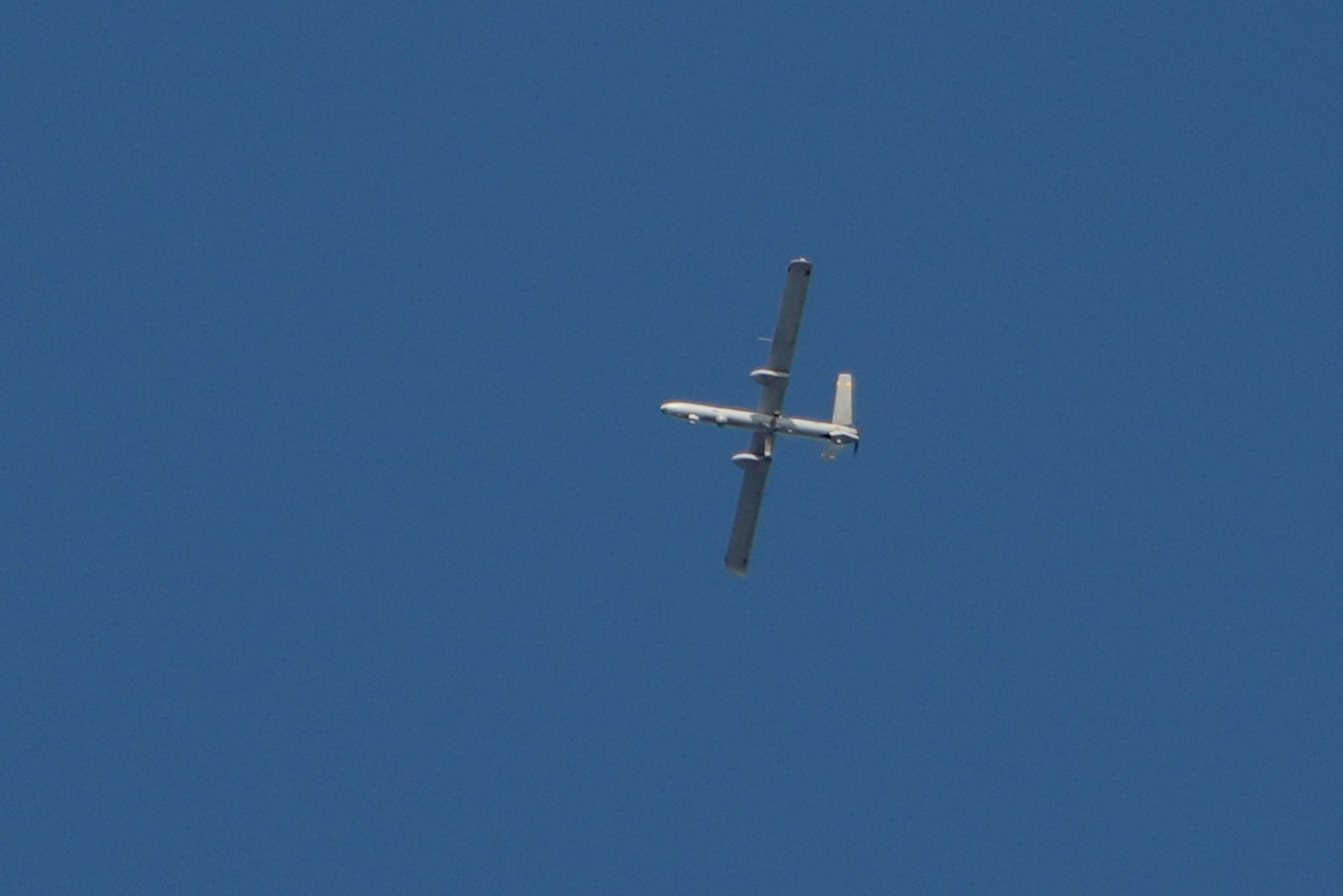 An Israeli drone flies over Dahiyeh, in the southern suburb of Beirut, Lebanon, Saturday, Nov. 16, 2024. (AP Photo/Bilal Hussein)