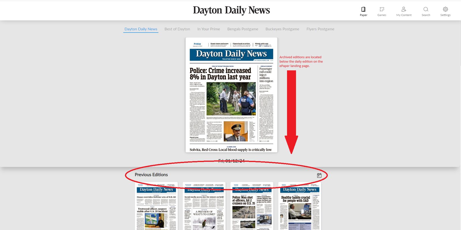 Find the ePaper archives located on the ePaper landing page, below the daily edition of the digital epaper. Using the calendar widget, you can choose the date of the archived paper you want to read.