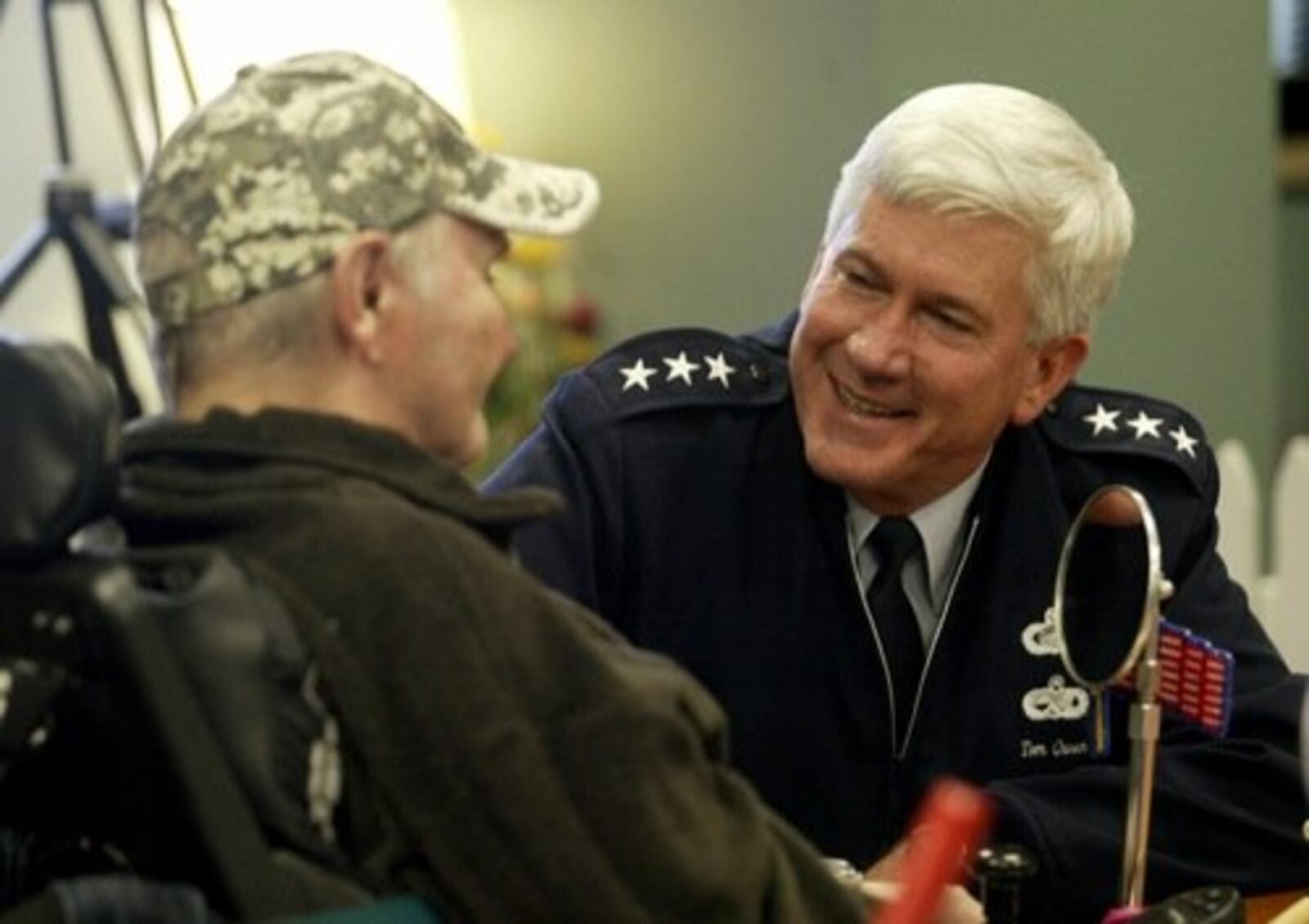 In this 2010 photo, Melvin Lynch (left) a veteran of the U.S. Air Force talks with Lt. Gen. Tom Owen.