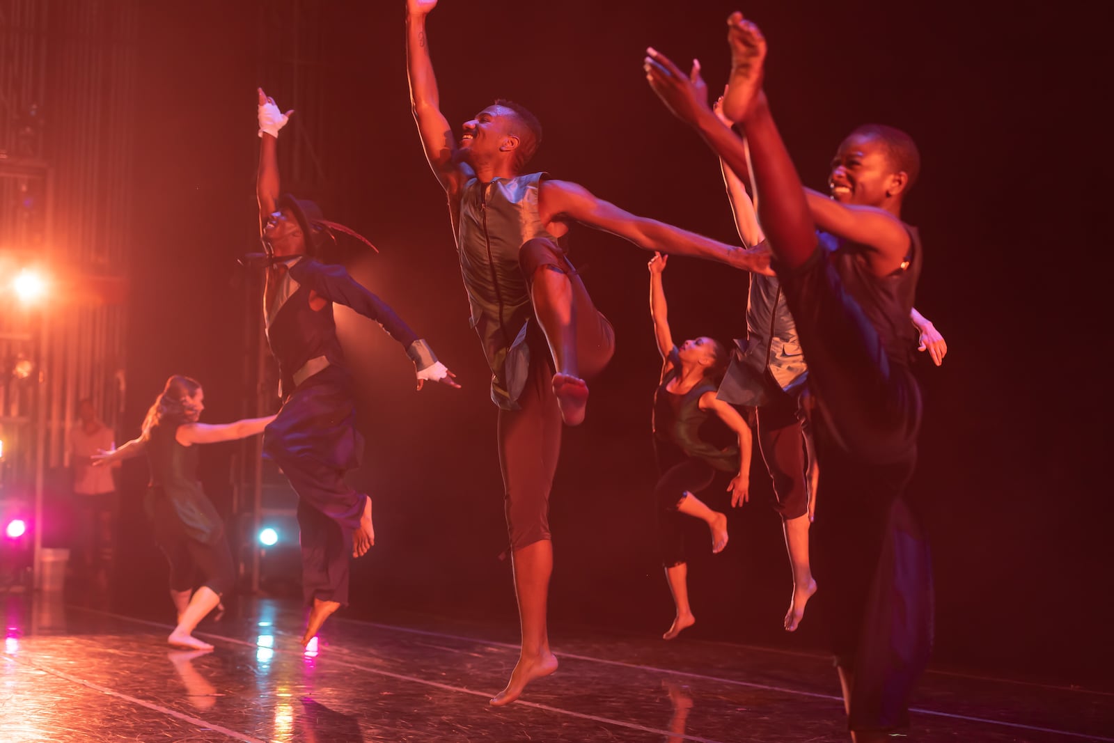 Dayton Contemporary Dance Company is currently in its 54th season. Pictured: Dance Artists of the 2021-2022 Season (L to R: Elizabeth Ramsey, Matthew Talley, Zaki Ajani, Alexandria Flewellen, Robert Pulido, Sadale Warner) performing "Children of the Passage," choreographed by Ronald K. Brown and Donald McKayle, at Cincinnati Bold Moves Festival.