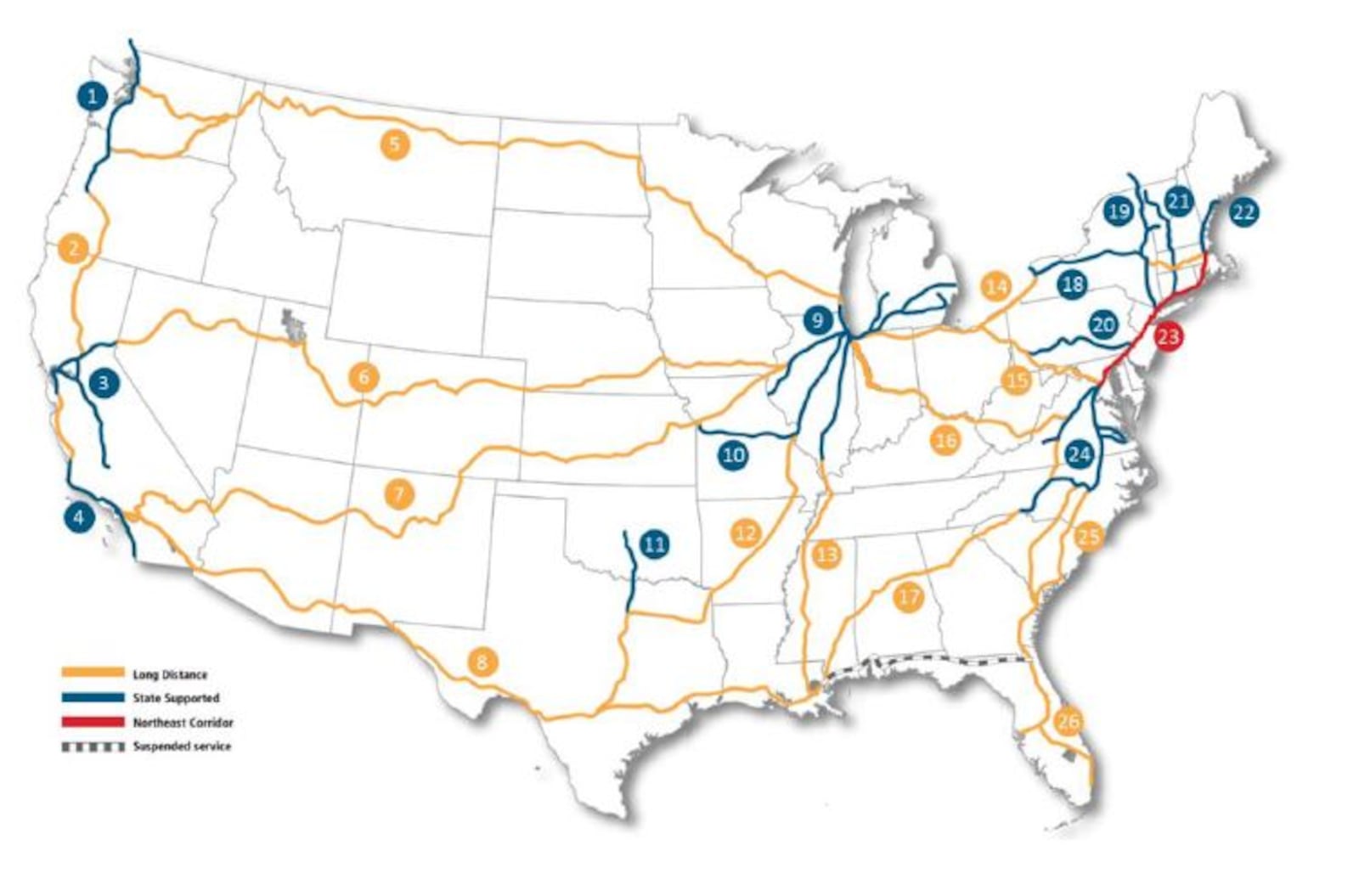 A map of Amtrak rail. CONTRIBUTED