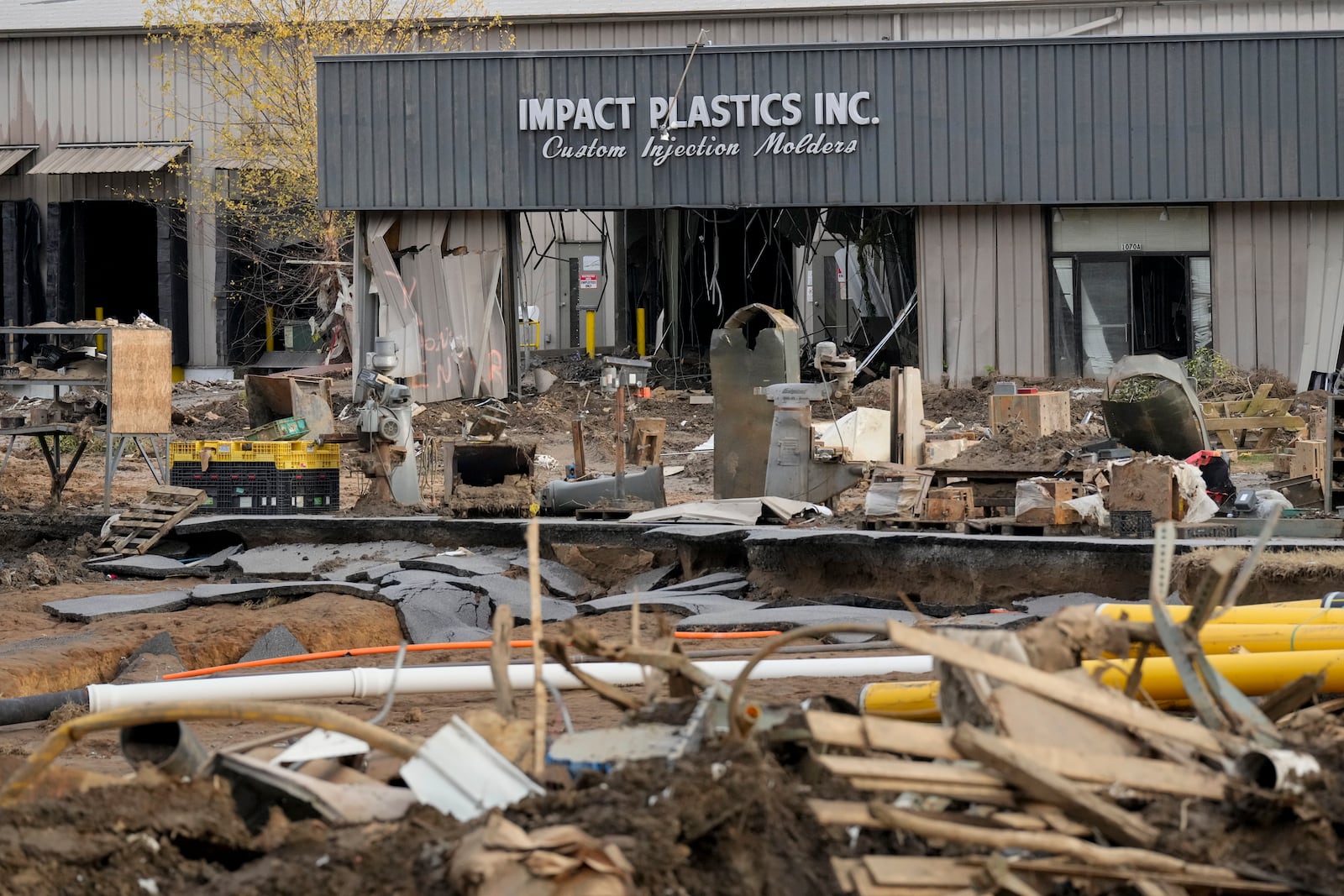 Impact Plastics Inc. is seen on Nov. 22, 2024, in Erwin, Tenn. Multiple workers died trying to escape flood waters during Hurricane Helene in September. (AP Photo/George Walker IV)