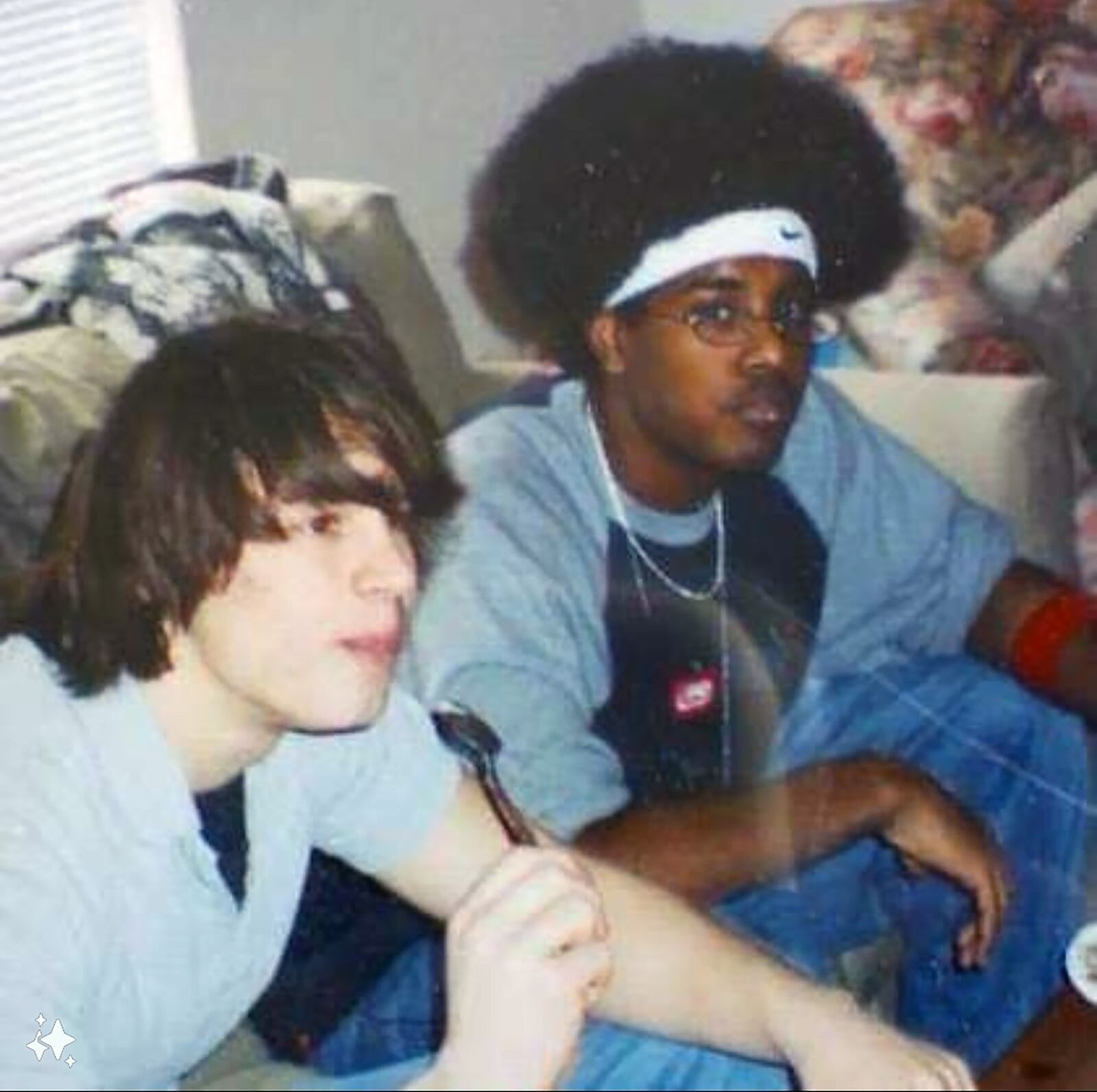 James Cosby (L) with his friend Jon Scaglione in high school. Cosby and his family moved from Atlanta to Centerville where he and his sister were the only black students in their school.
