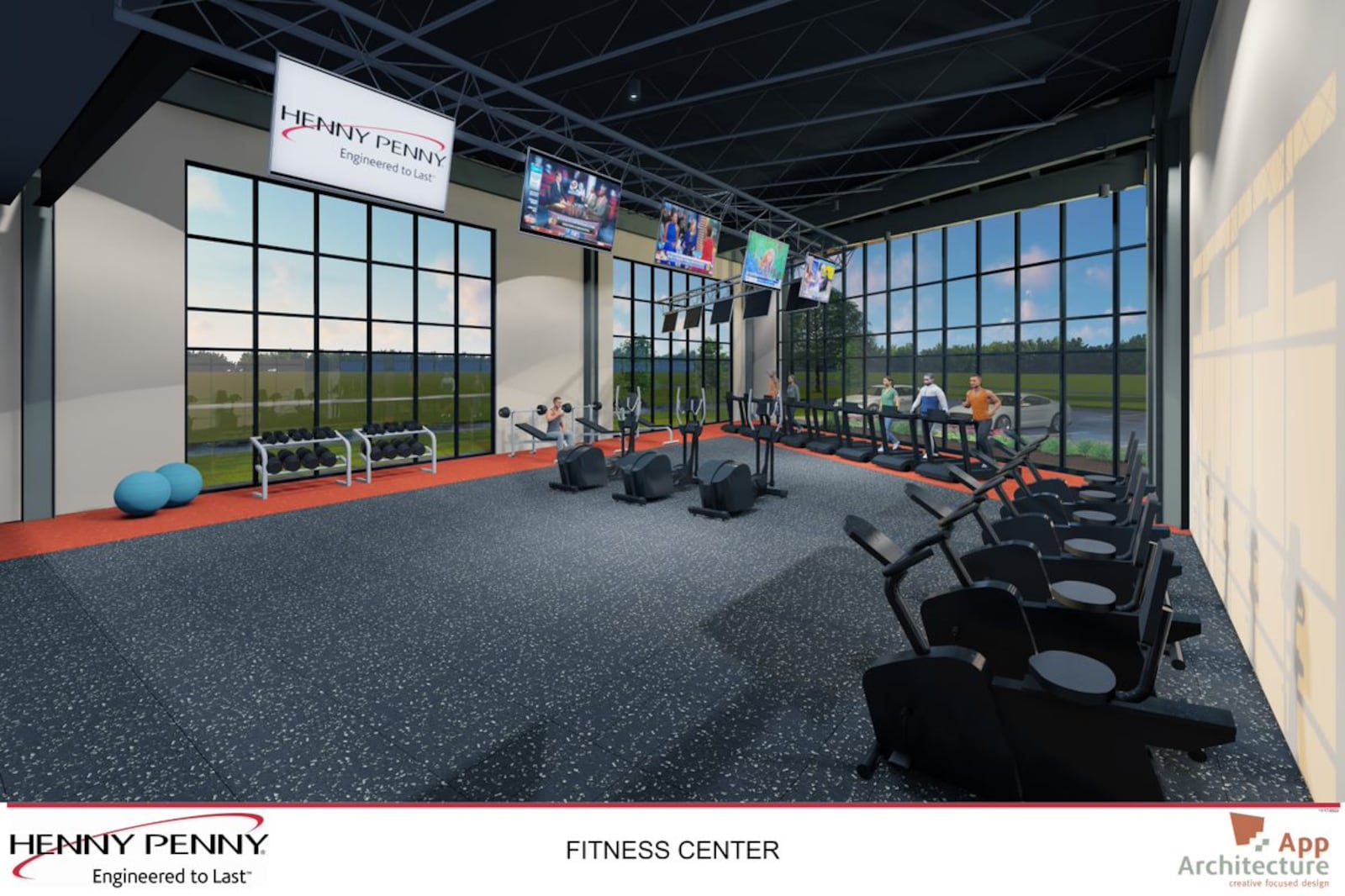 An artist's rendering of a fitness room for Henny Penny employees, to be part of the new Henny Penny building. Contributed.