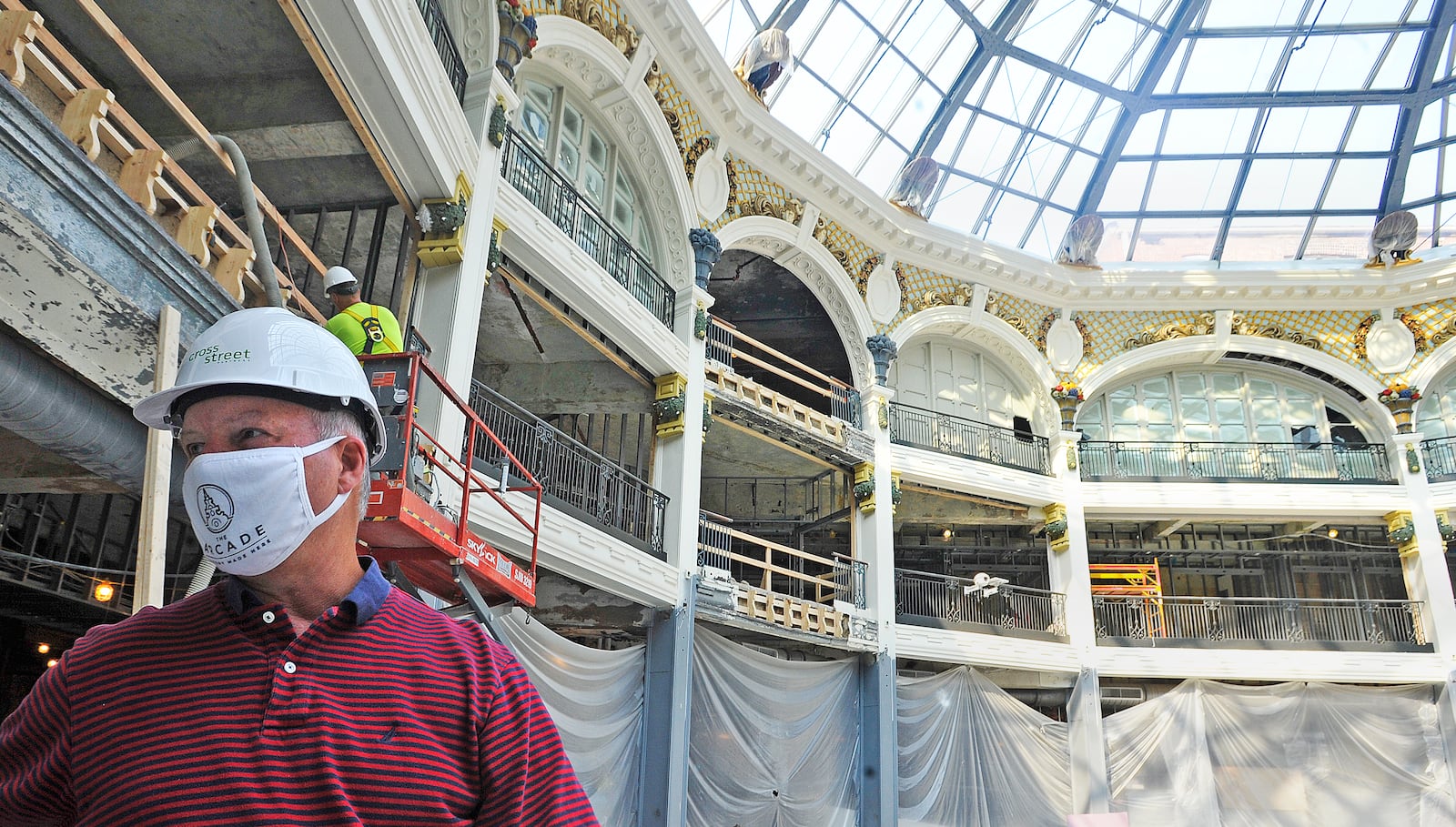 Dave Willliams, senior development director with Cross Street Partners, talks Wednesday. Aug. 26, about the continuing development of the downtown Dayton arcade.
MARSHALL GORBY\STAFF