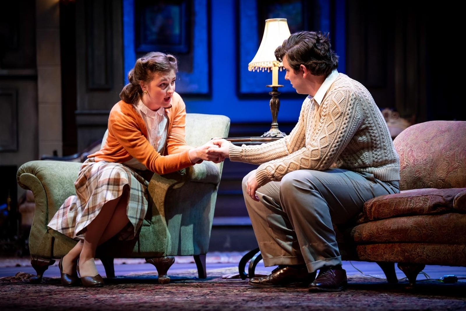 Kathryn Carter (Mollie Ralston) and Ben Smallwood (Giles Ralston) in Wright State University's production of "The Mousetrap," continuing through Oct. 2. PHOTO BY ERIN PENCE