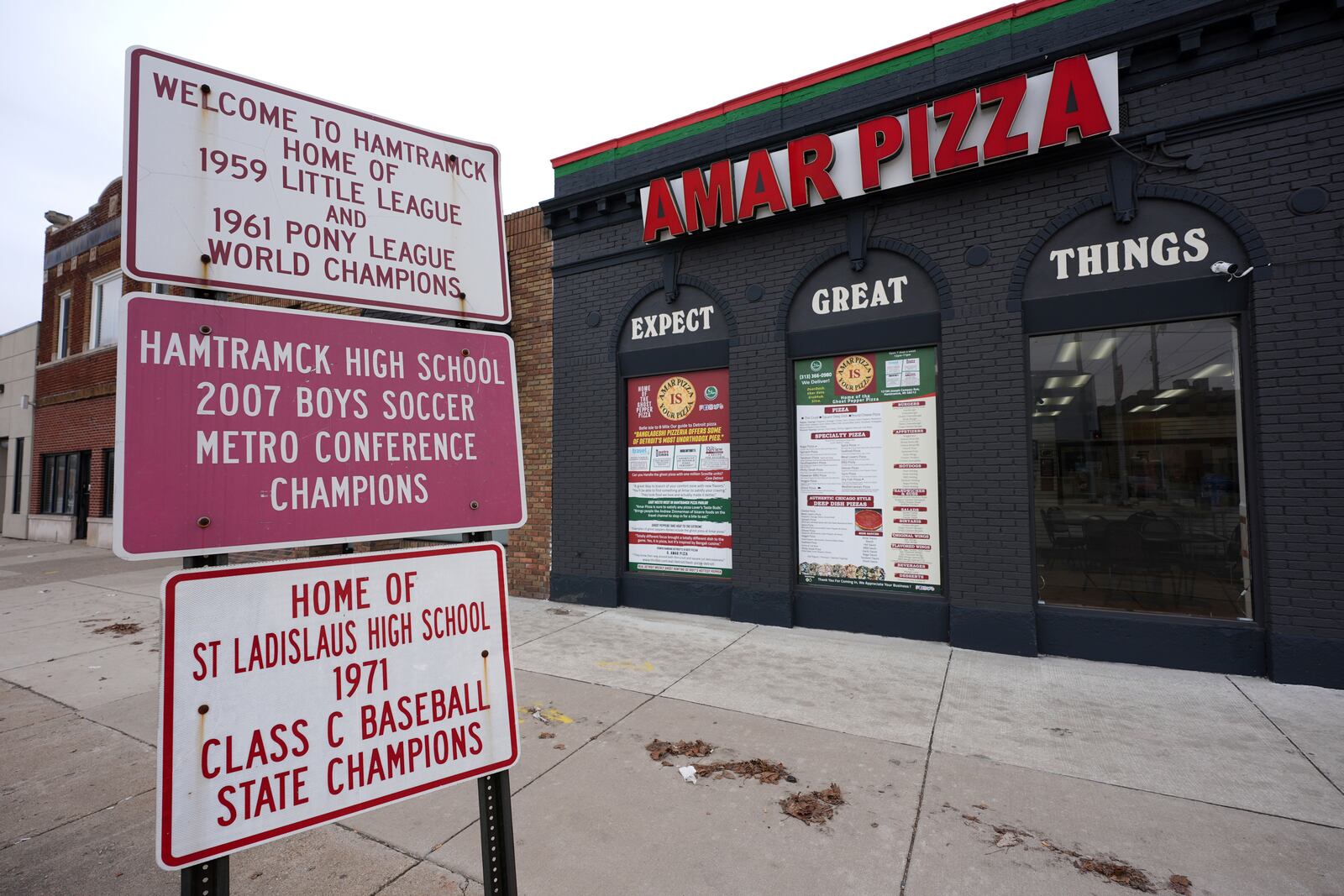 Amar Pizza is shown Wednesday, Feb. 5, 2025, in Hamtramck, Mich. (AP Photo/Paul Sancya)