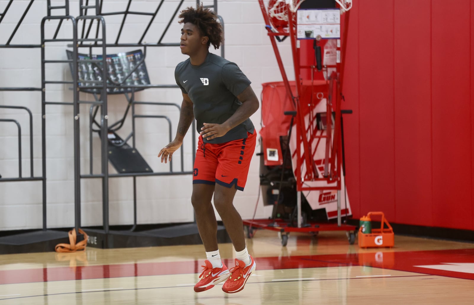 Dayton's Marvel Allen warms up before a preseason practice on Wednesday, Oct. 2, 2024, at the Cronin Center. David Jablonski/Staff