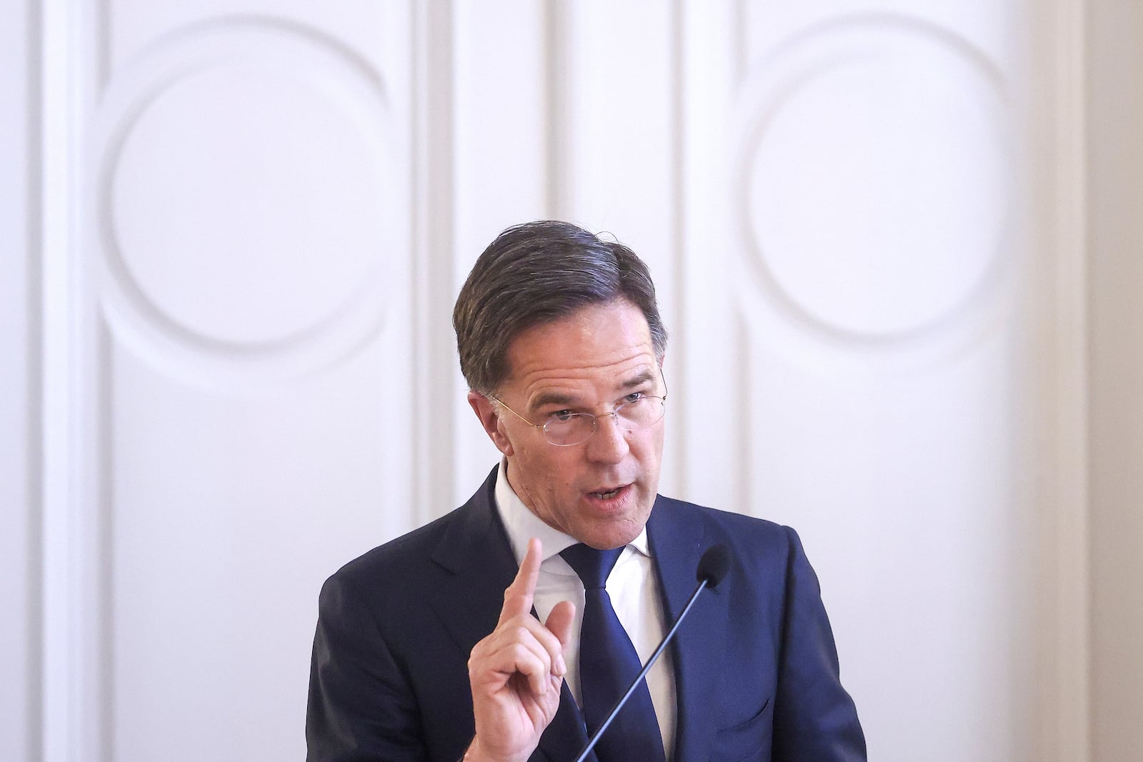 NATO Secretary General Mark Rutte speaks to the media during a joint news conference with the members of the Bosnian Presidency in Sarajevo, Bosnia, Monday, March 10, 2025. (AP Photo/Armin Durgut)