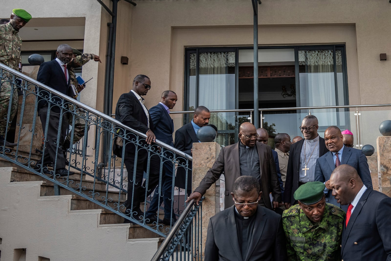 Members of the National Episcopal Conference of Congo and the Church of Christ arrived for a meeting with the Leader of the political military coalition in Goma, Democratic Republic of the Congo, Wednesday, Feb. 12, 2025. (AP Photo/Moses Sawasawa)