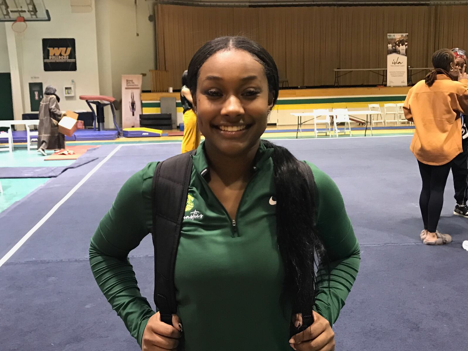 Mackenzie Butler from Orlando is the lone graduating senior on the Wilberforce team. She started her college career at Division I Towson University in Maryland, then transferred last year to Talladega College to be on an HBCU team. After that program folded in July, she joined Wilberforce. Last Sunday she was honored after the meet.  Tom Archdeacon/CONTRIBUTED