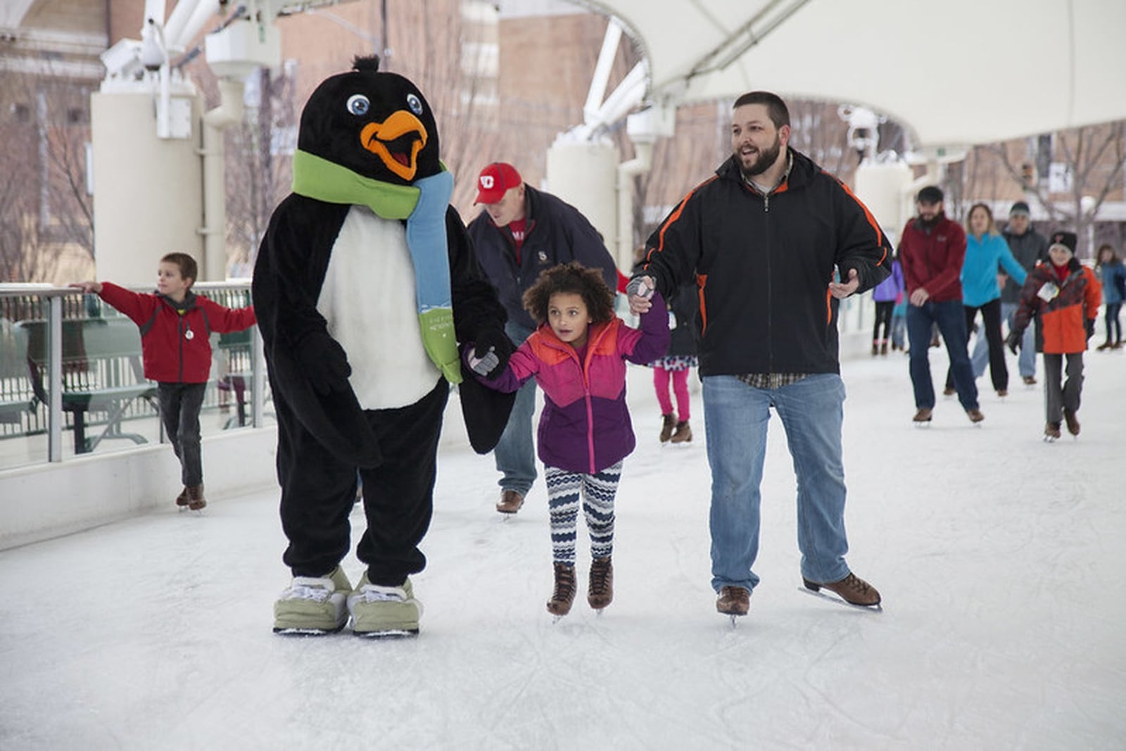 MetroParks Ice Rink, located under the pavilion at RiverScape MetroPark, 237 E. Monument Ave., has a full slate of seasonal events on tap to help celebrate the holidays. CONTRIBUTED