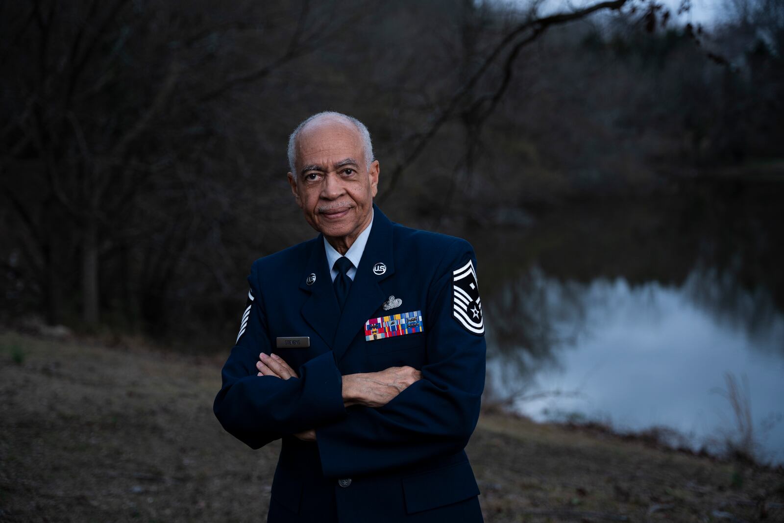 Calvin Stevens, Air Force Reserve Veteran, poses outside his home in Decatur, Georgia on Thursday, Feb. 7, 2025. (AP Photo/Olivia Bowdoin)