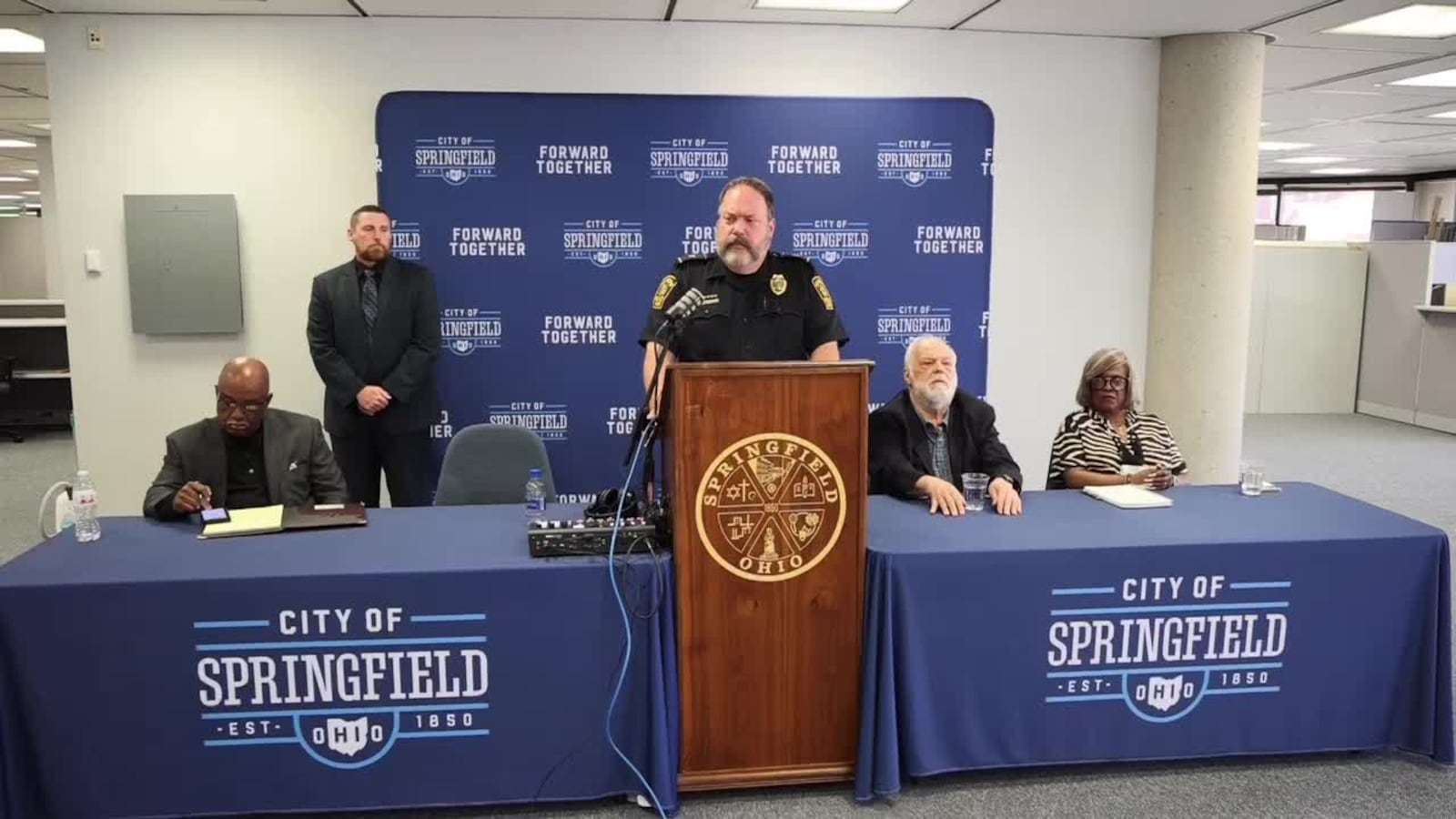 Springfield Police Chief Lee Graf answers questions at press conference Wednesday about how a shooting victim was struck by the cruiser of a responding officer. 