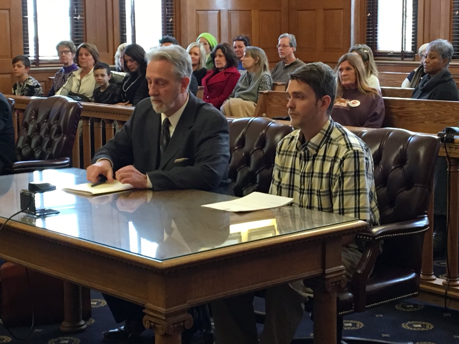 Matthew Bolen appears for a plea hearing in Judge Stephen Wolaver's courtroom Jan. 31, 2018.