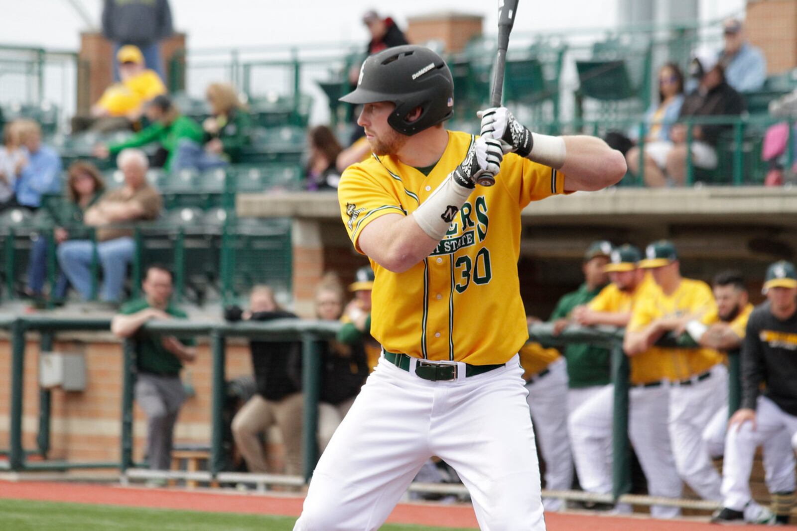 Wright State first baseman Gabe Snyder went 4 for 5 Thursday as the Raiders routed Northern Kentucky in the Horizon League baseball tournament. TIM ZECHAR/CONTRIBUTED PHOTO