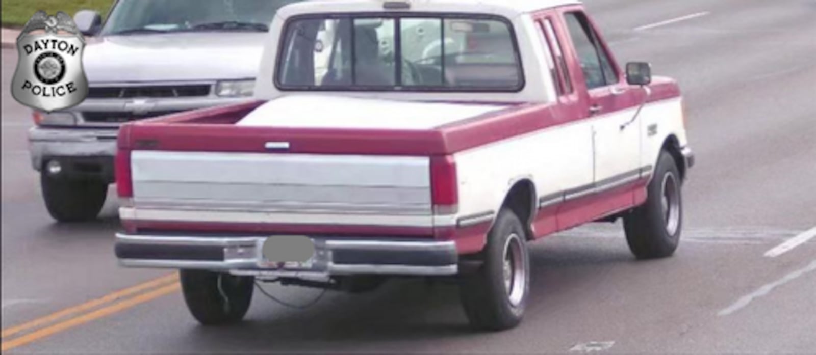 The Dayton Police Department is trying to find an older model red and white Ford pickup truck in connection to a homicide investigation.