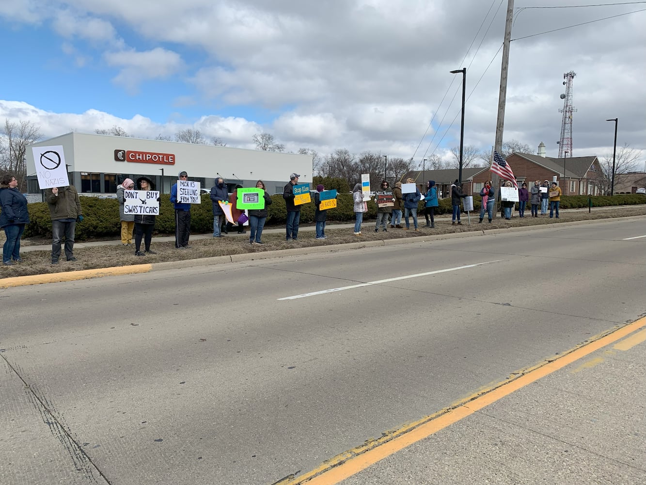 Tesla protest Moraine 2025