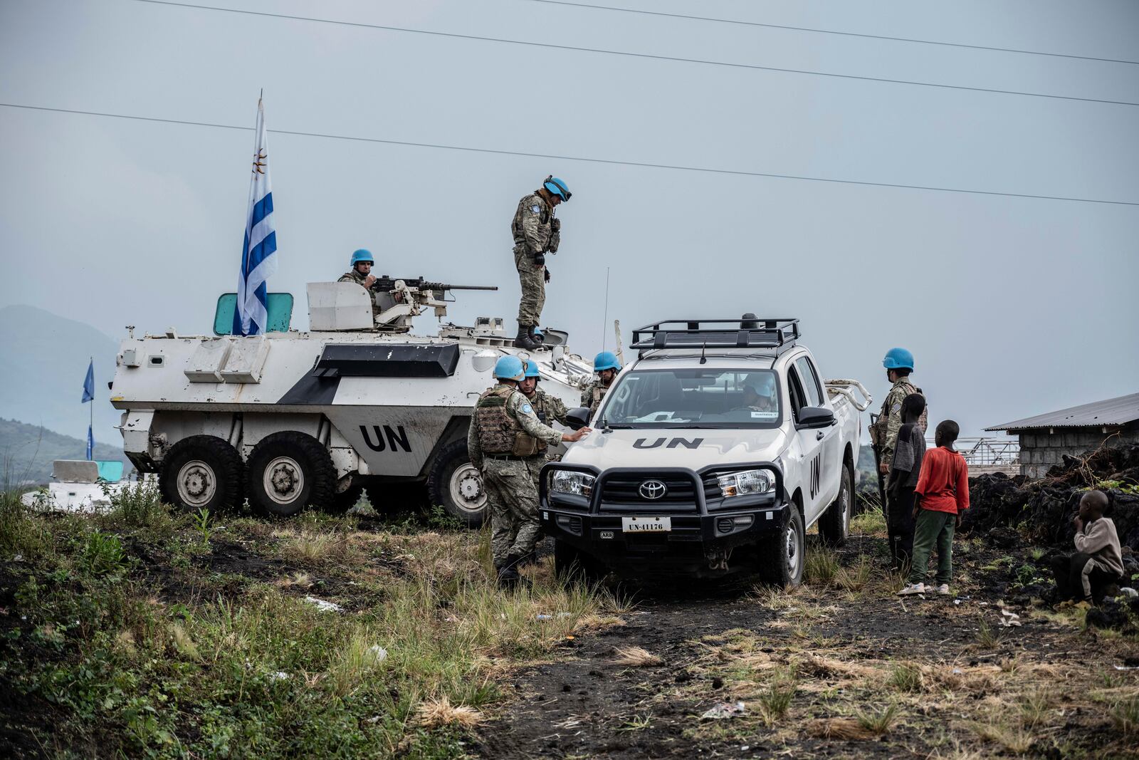 UN troops deploy outside Goma, Democratic Republic of the Congo, Friday, Jan. 24, 2025, as M23 rebels are reported to close in on the town. (AP Photo/Moses Sawasawa)