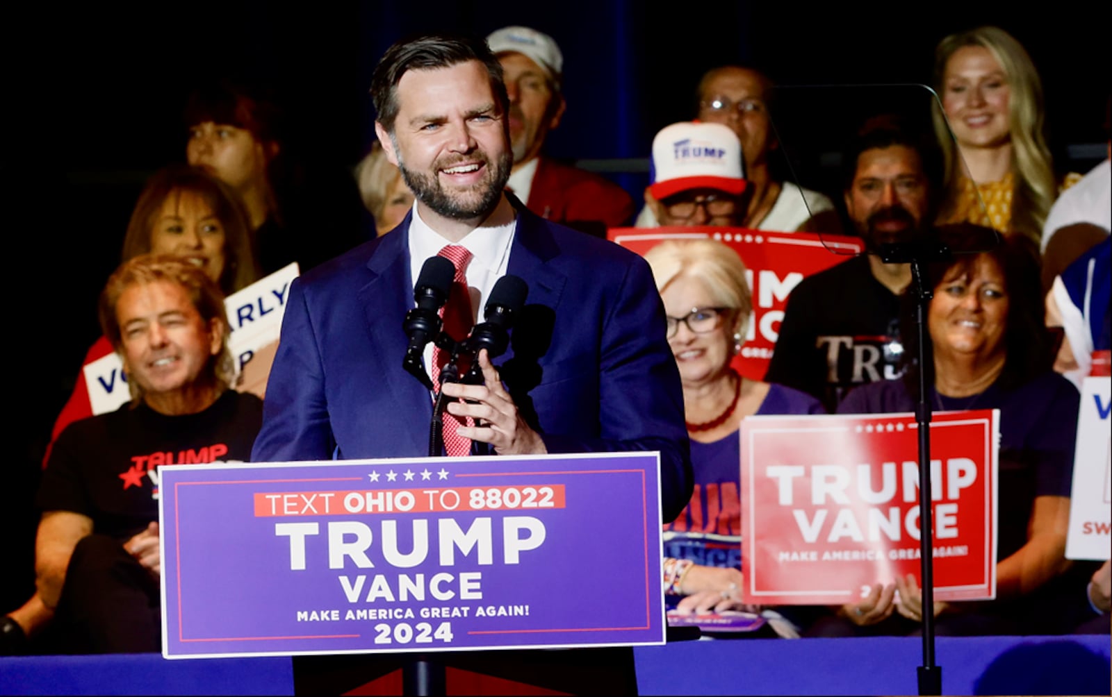 J.D. Vance speaks at a rally in Middletown on July 22, 2024. MARSHALL GORBY, STAFF