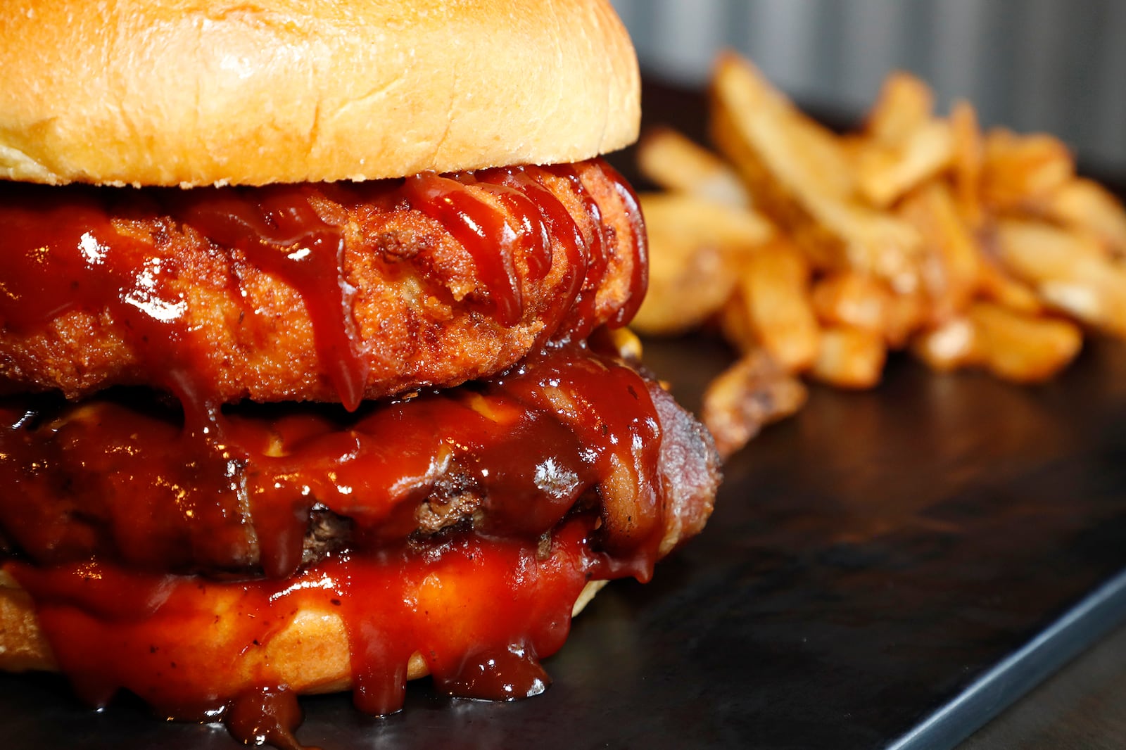 The Mac Daddy Burger at the 571 Grill & Draft House. Bill Lackey/Staff