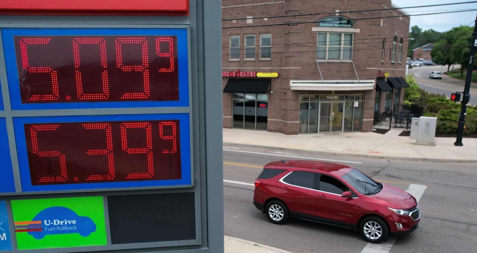 The UDF at the intersection of East Stewart and Brown St. gas price has gone over $5 a gallon. The average price for a gallon of gas increased from 11cents from Tuesday to Wednesday last week. JIM NOELKER/STAFF